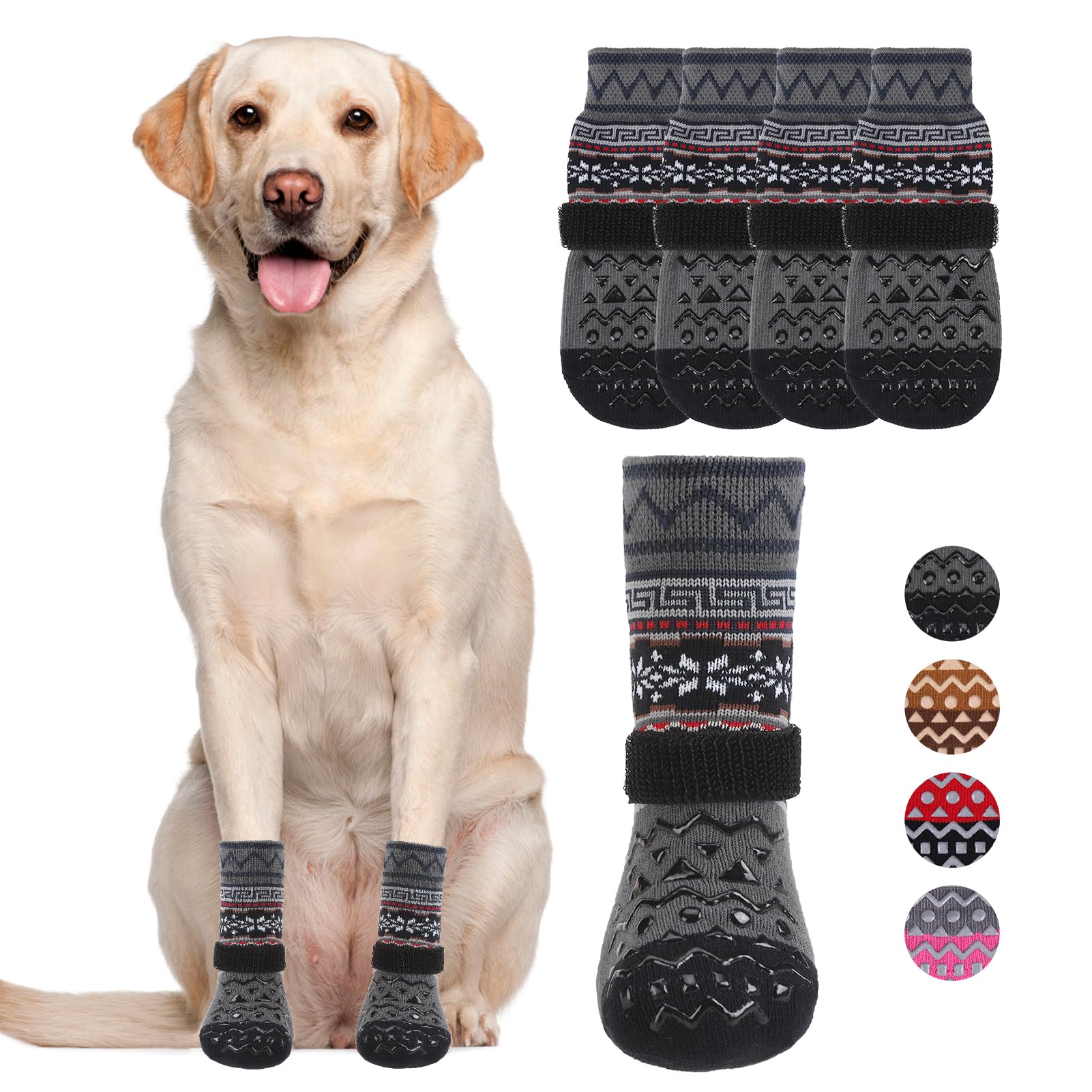 KOOLTAIL Dog Socks to Prevent Licking Paws for Hardwood Floors Anti Slip Winter Warm Pet Boots&Paw Protector with Grippers