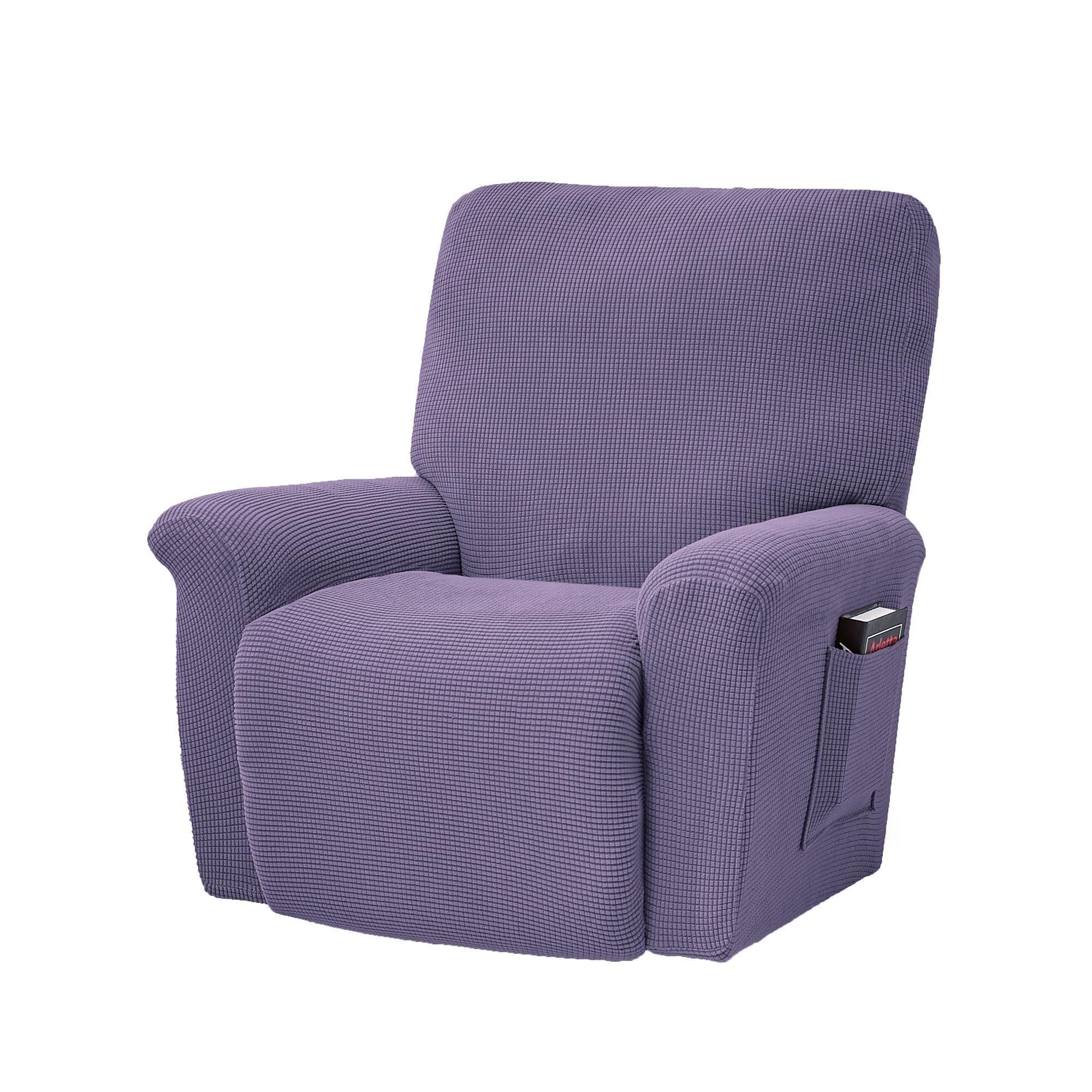 BEIWOSHA Stretch Recliner Chair Covers, 4-Piece Soft Sofa Cover Thick Single Seat Couch Cover Jacquard Recliner Slipcover with Pocket(Purple)