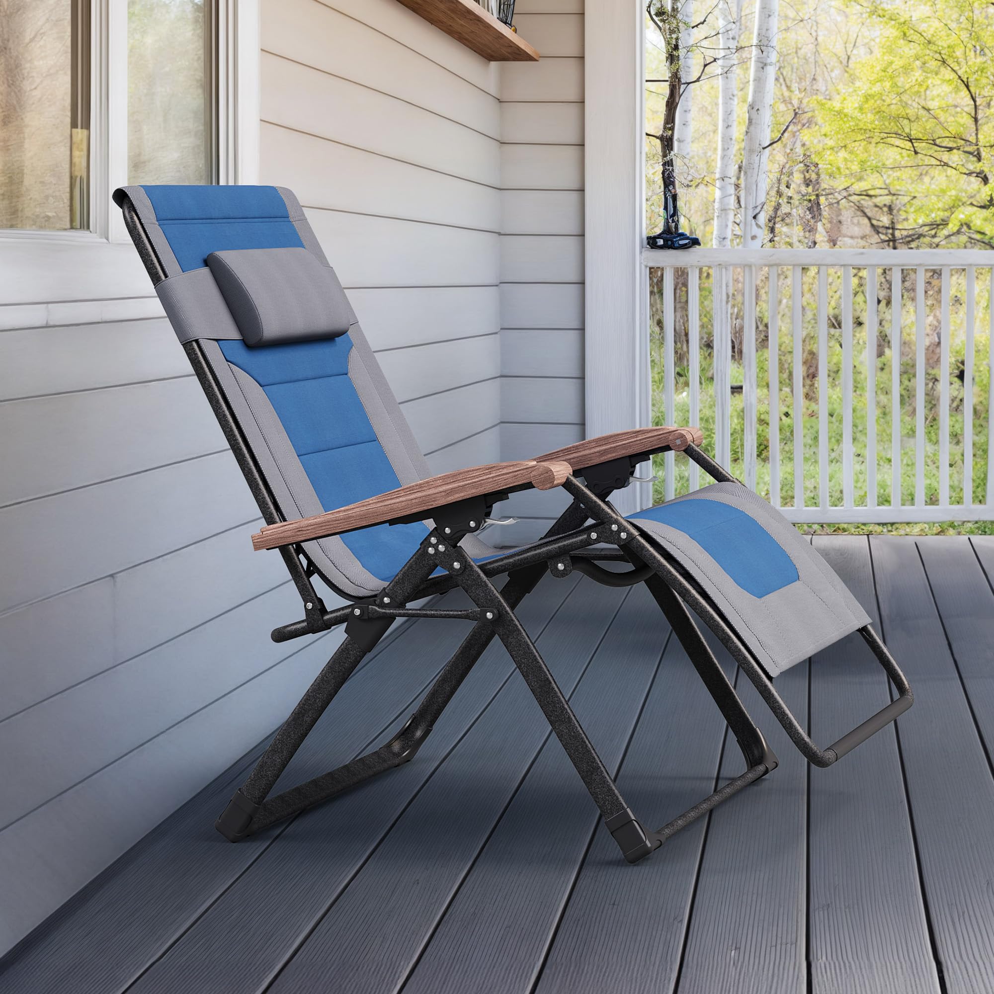 PURPLE LEAF Outdoor Reclining Chair Extra Wide Quilted Cushion, Grey Blue