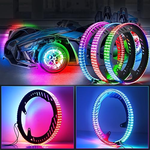 Wheel Ring Lights Fit for Polaris Slingshot S SL SLR R Roush Edition 2015-2024, Chasing Color Rim Lights with Bluetooth and Remote Fit for All Polaris Slingshot Models Vehicle Specific