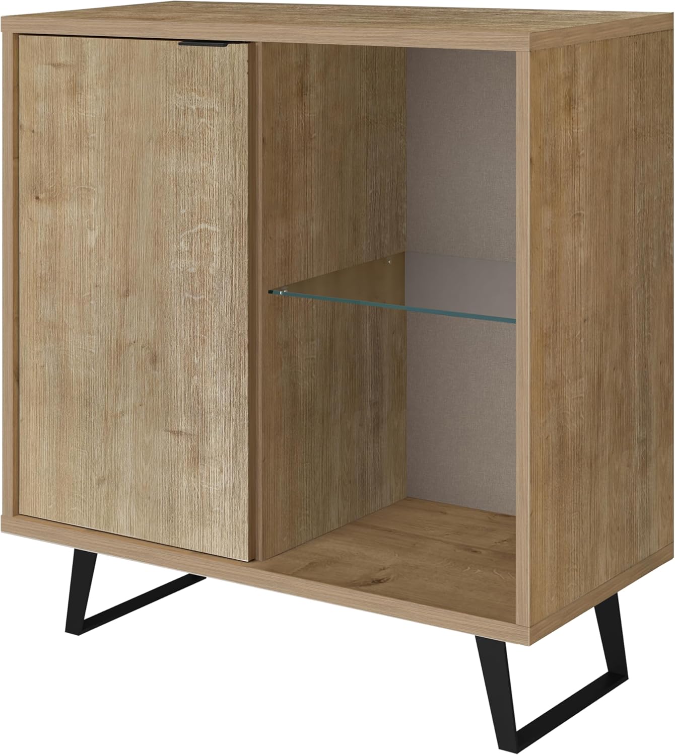 Atelier Mobili Sideboard, Storage Cabinet with Soft Close Doors, Dining Room, Hallway, Console Table, Credenza, Accent Cabinet, 36 X 36 X 18 Inches with Sturdy Metal Legs (1 Door, Oak)