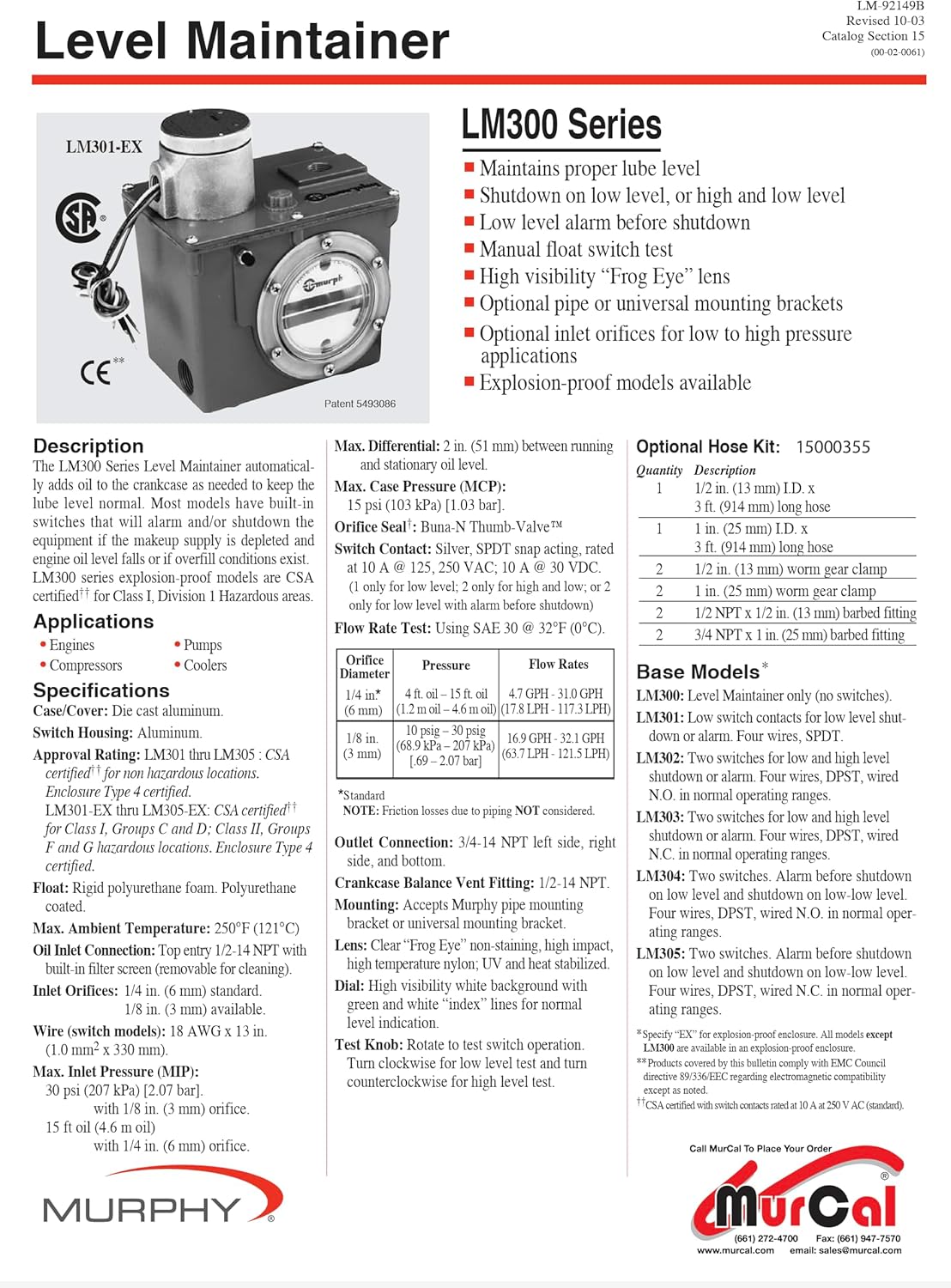 Murphy by Enovation Controls LM301 Lube Level Maintainer (15700170)