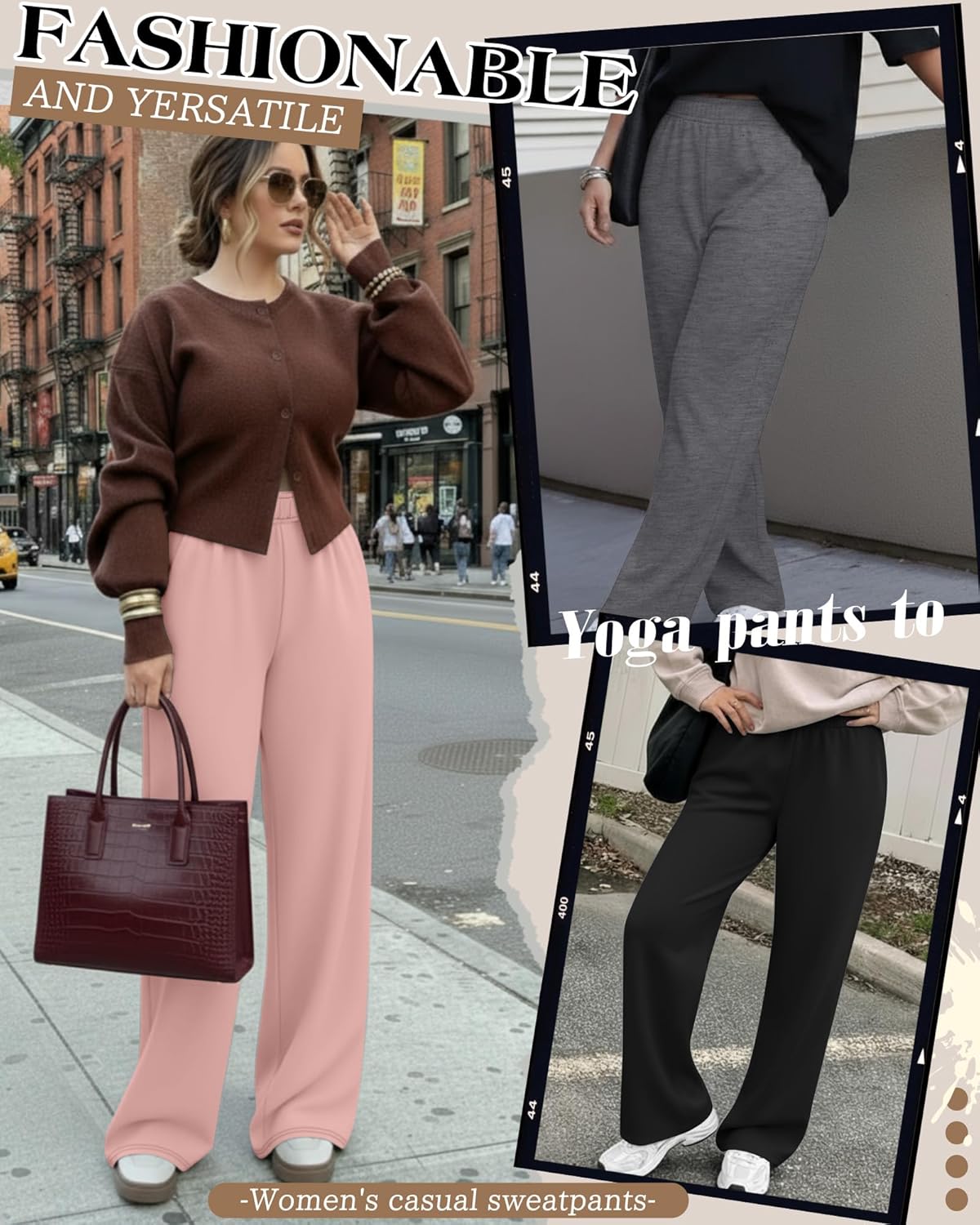 3 Pack Women's Plus Size Wide Leg Yoga Pants, Baggy High Waist Lounge Pants, Drawstring Sweatpants with Pockets - Image 3