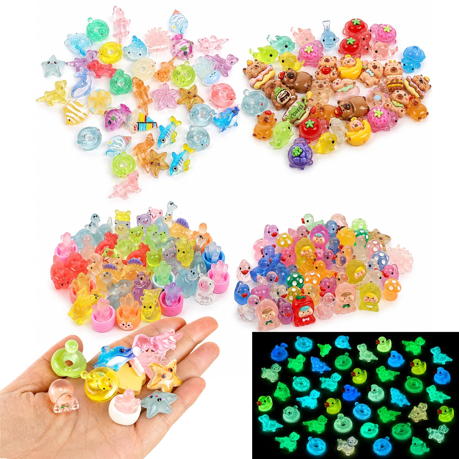 Bettsolt 190PCS Luminous Resin Animals Mixed, Tiny Resin Animals Miniature, Small Plastic Animal Figures Glow in the Dark for DIY Garden Landscape Potted Plants Decorations