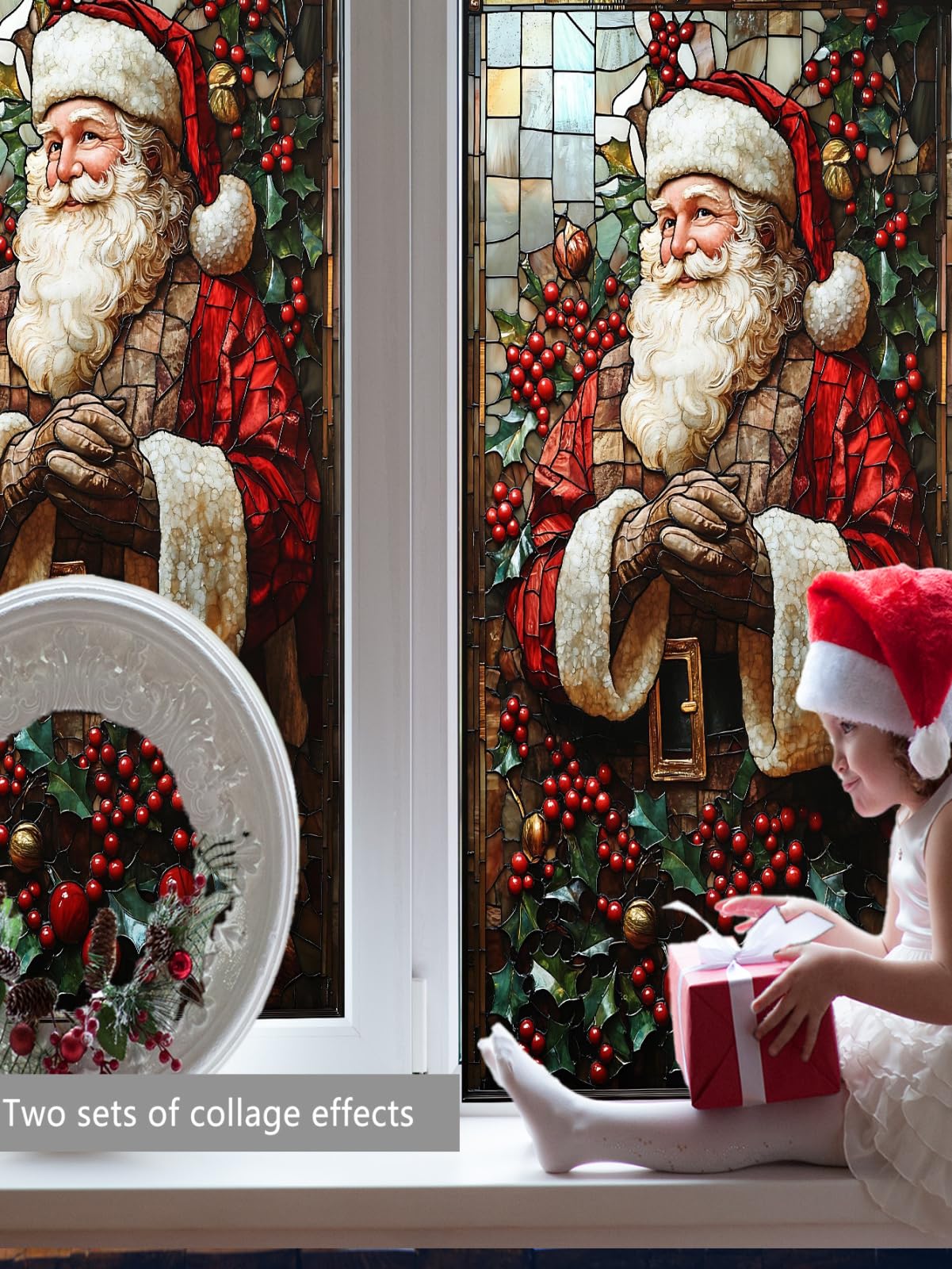 Pellicola Vetri Finestre 45x100cm (3PCS) Babbo Natale Pellicola Adesiva Per Vetri Oscurante,Adesivi Per Vetro Autoadesiva,Pellicole Vetri Anti Uv,Pellicola Privacy Finestre Casa/Ufficio