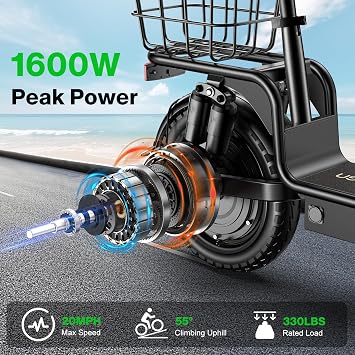 Electric Scooter with Seat for Adults,1600W Peak Power, 42 Mile Long Range, 20MPH, 14 Tires,Off-Road Foldable Commuter E-Scooter with Basket for Pets Dogs and Items, 330lbs Max Load.UL 2272