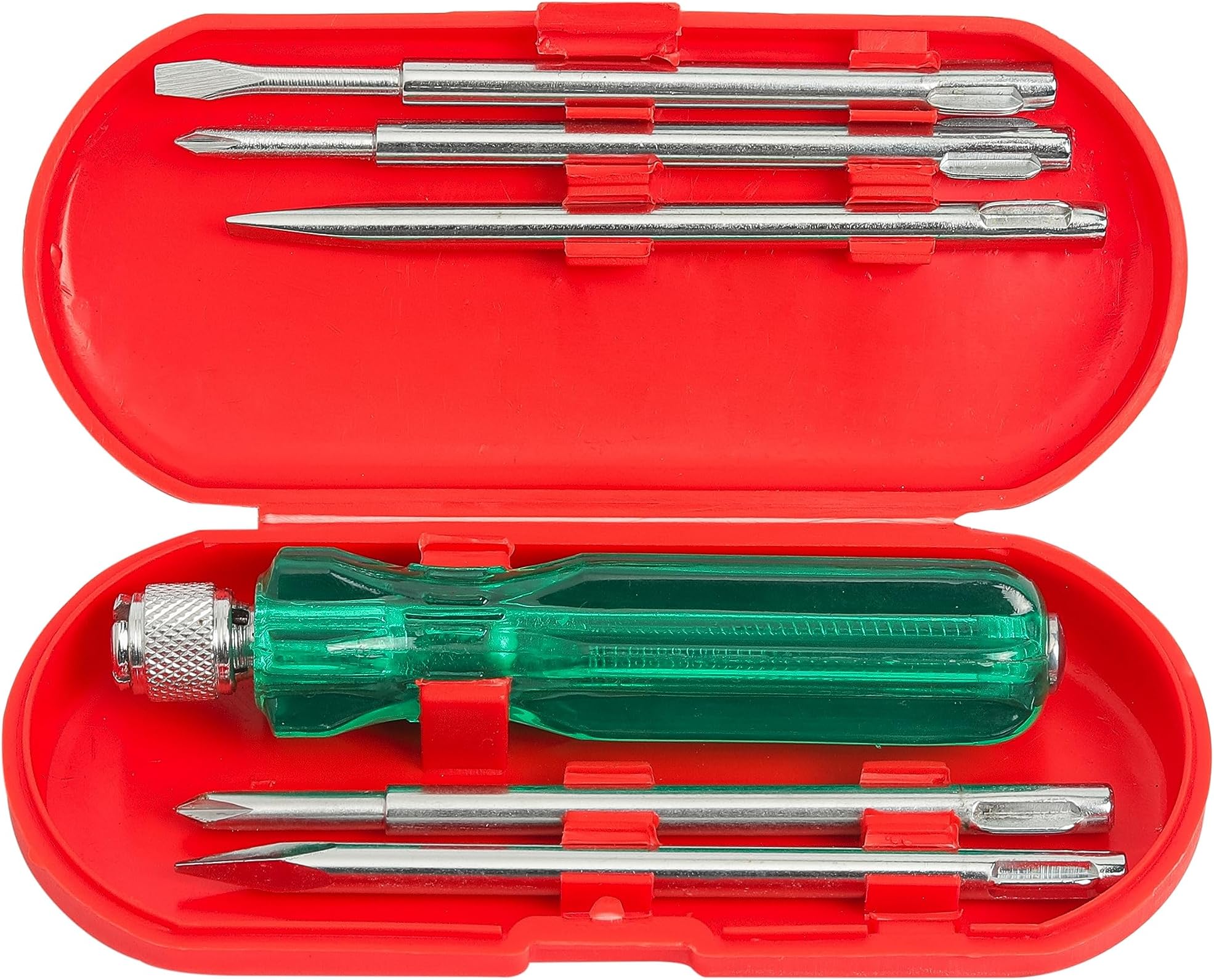 BS-01 5-in-1 Pc Screw Driver Kit With 2 Flat Blades, 2 Phillips Head, 1 Round Poker Bar For Home Use/For Multipurpose Application (S-6, Green)