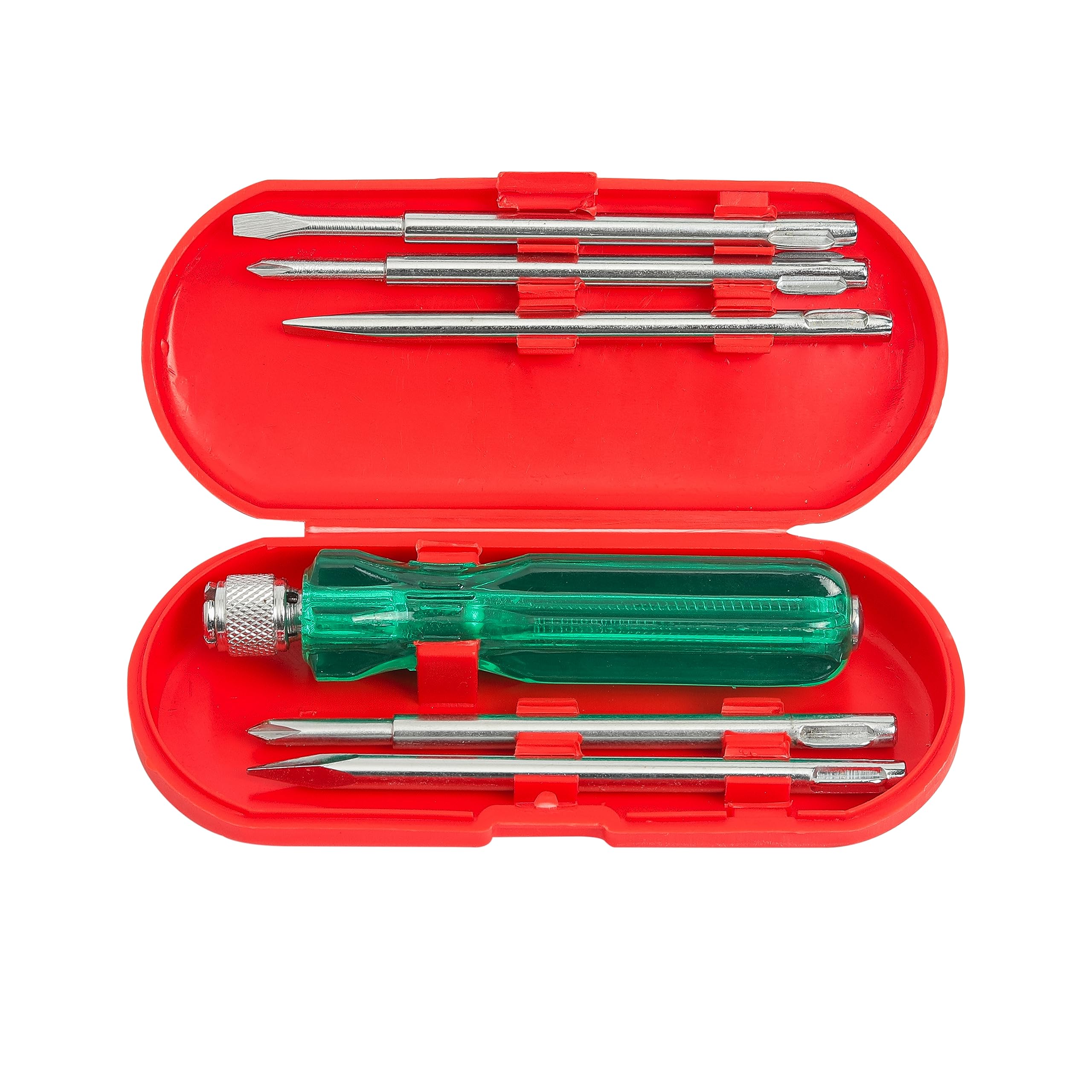 BS-01 5-in-1 Pc Screw Driver Kit With 2 Flat Blades, 2 Phillips Head, 1 Round Poker Bar For Home Use/For Multipurpose Application (S-6, Green)