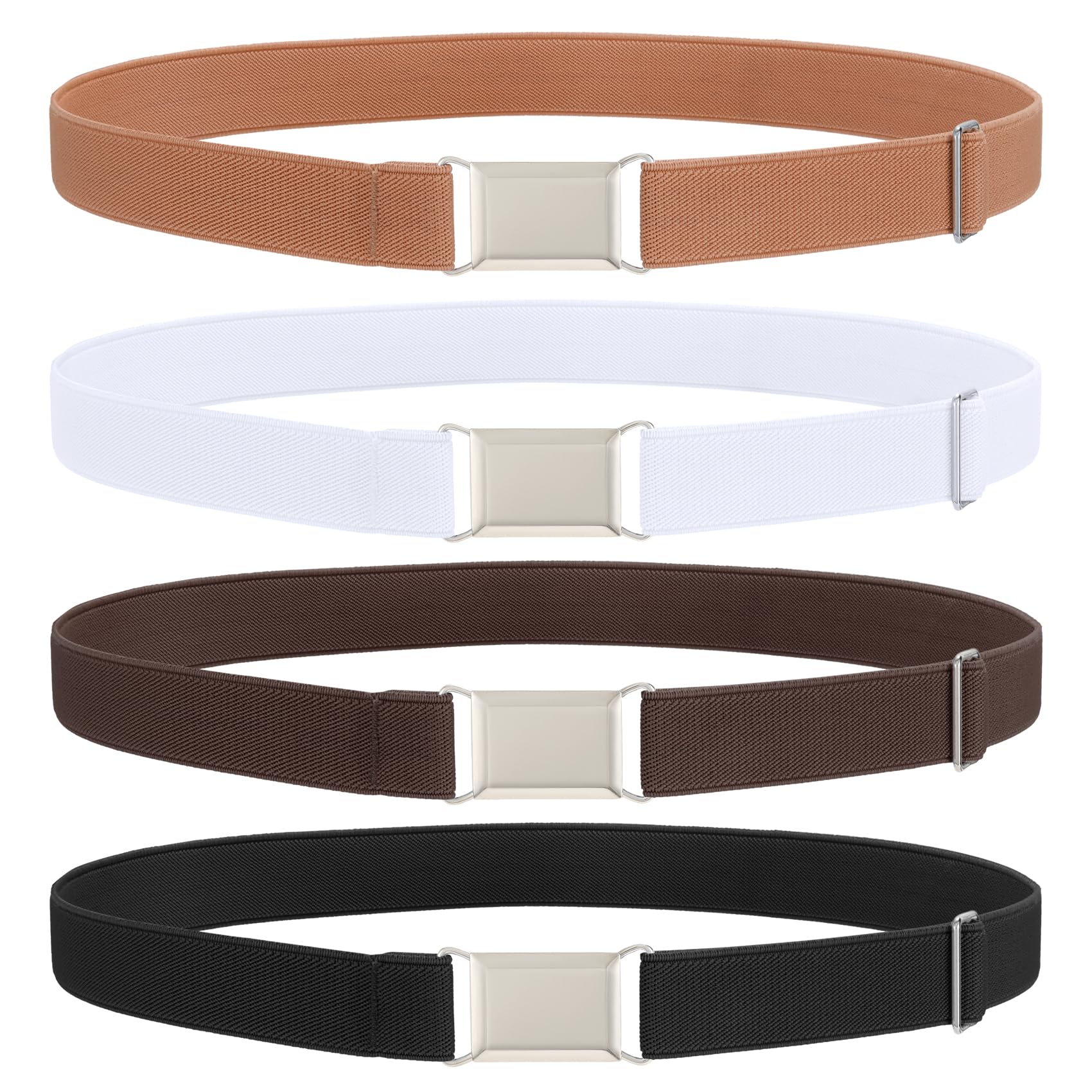 LEACOOLKEY 4 Pack Boys Girls Adjustable Belts Kids Elastic Uniform Belt with Silver Buckle Toddle Stretch Belt
