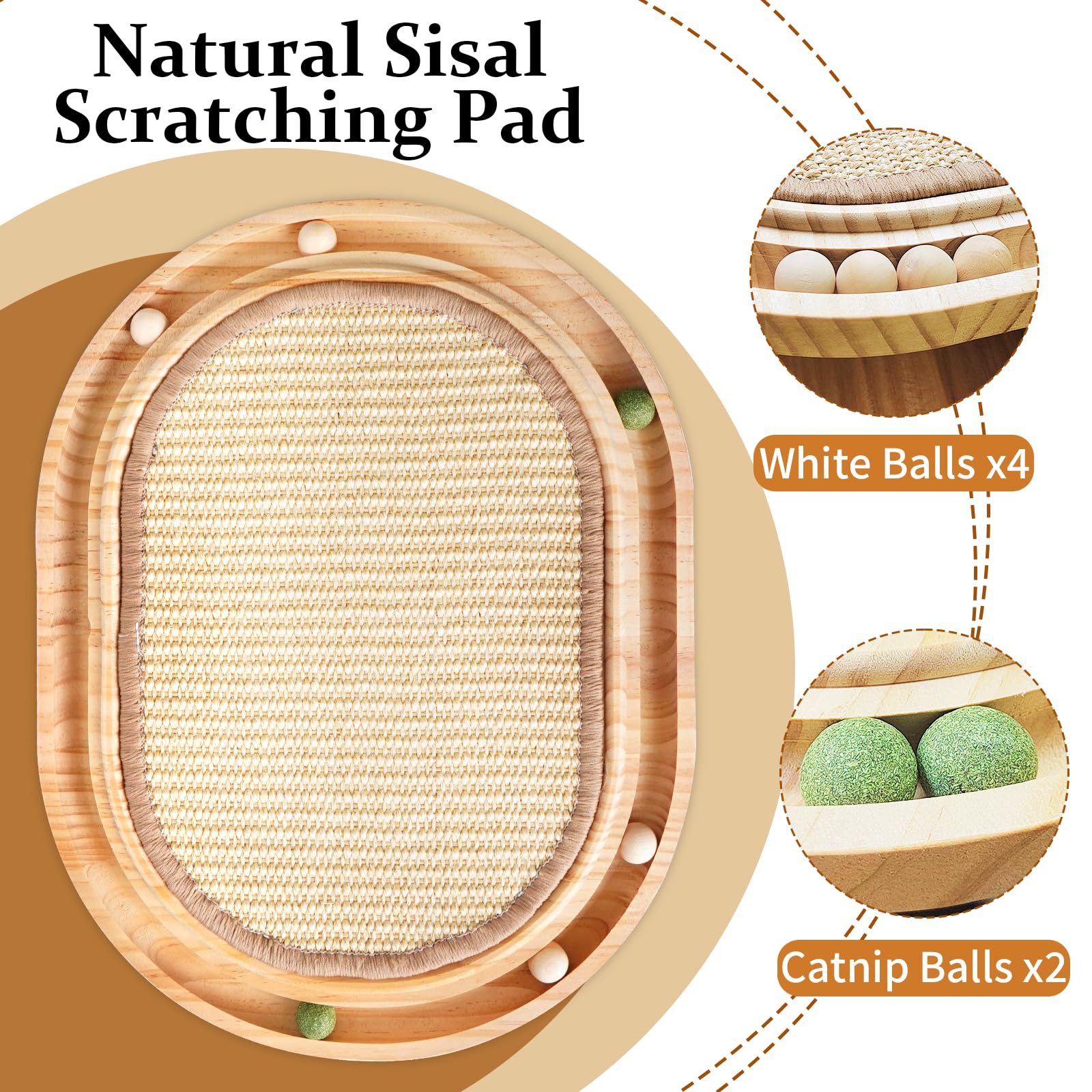 LURICO Griffoir en Sisal pour Chat, Jouet 2 en 1, 43x33x2.5 Cm Chat Griffoir Réutilisable, Chaise Longue avec 6 Petite Balle pour Tous Les Chats, Jouer, Se，Protège Les Tapis et Canapés