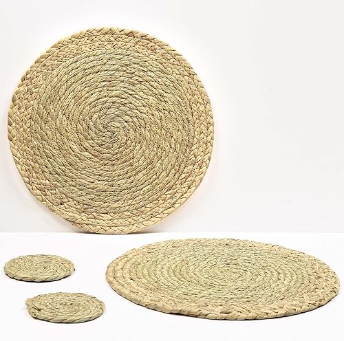 Miniatura 3 de AHHFSMEI Juego de 6 manteles individuales redondos de ratán de jacinto de agua natural resistentes al calor, manteles individuales de paja trenzada