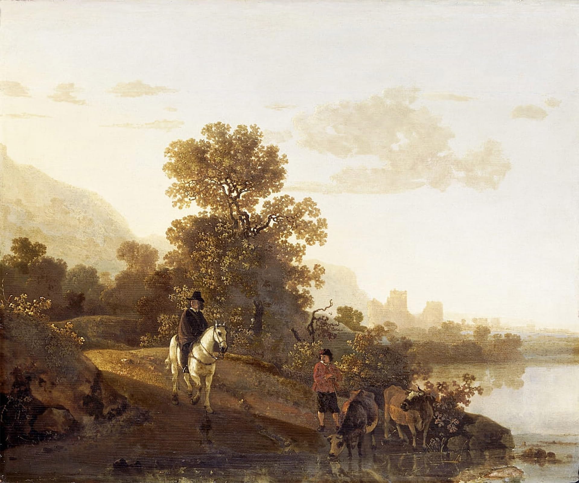 HRJUBWREE Oil Painting Prints on Canvas Painting Picture Landscape with Ubbergen Castle by Aelbert Cuyp Artwork Canvas Prints for Home Decor 60x90cm