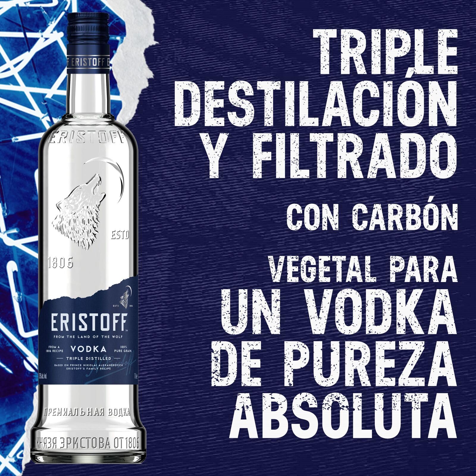 ERISTOFF Premium Vodka, 37,5 % Vol, 70cL / 700mL, filtrado con carbón vegetal, vodka con triple destilación