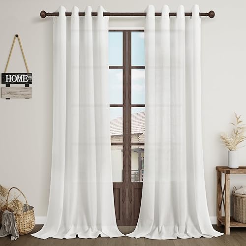 2 Paneles de Cortinas Blancas de 90 Pulgadas para Sala de Estar y Comedor, con Ojales, Ligeras, Modernas, de Granja, Boho, de Algodón, con Textura