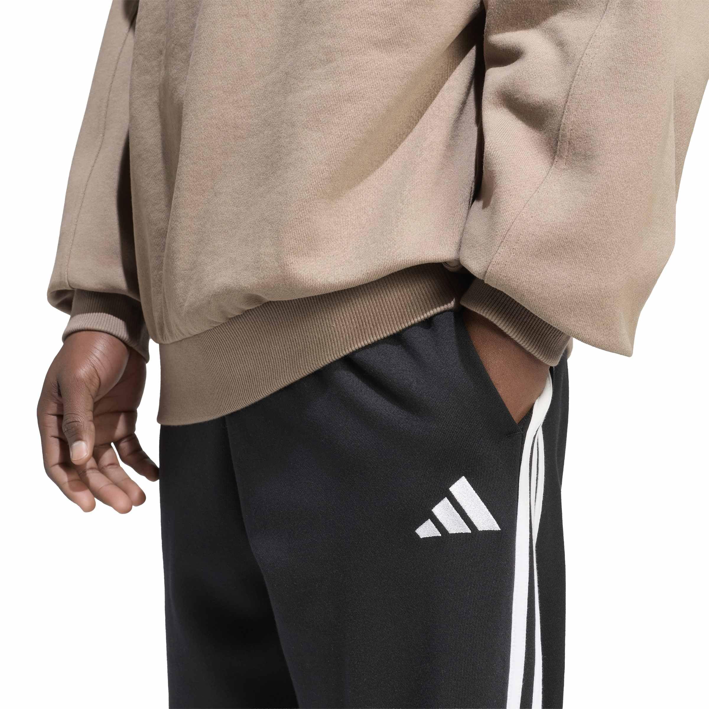 adidas Hombre Essentials 3-Stripes French Terry Tapered Cuffed Pants, Black/White, 3XL