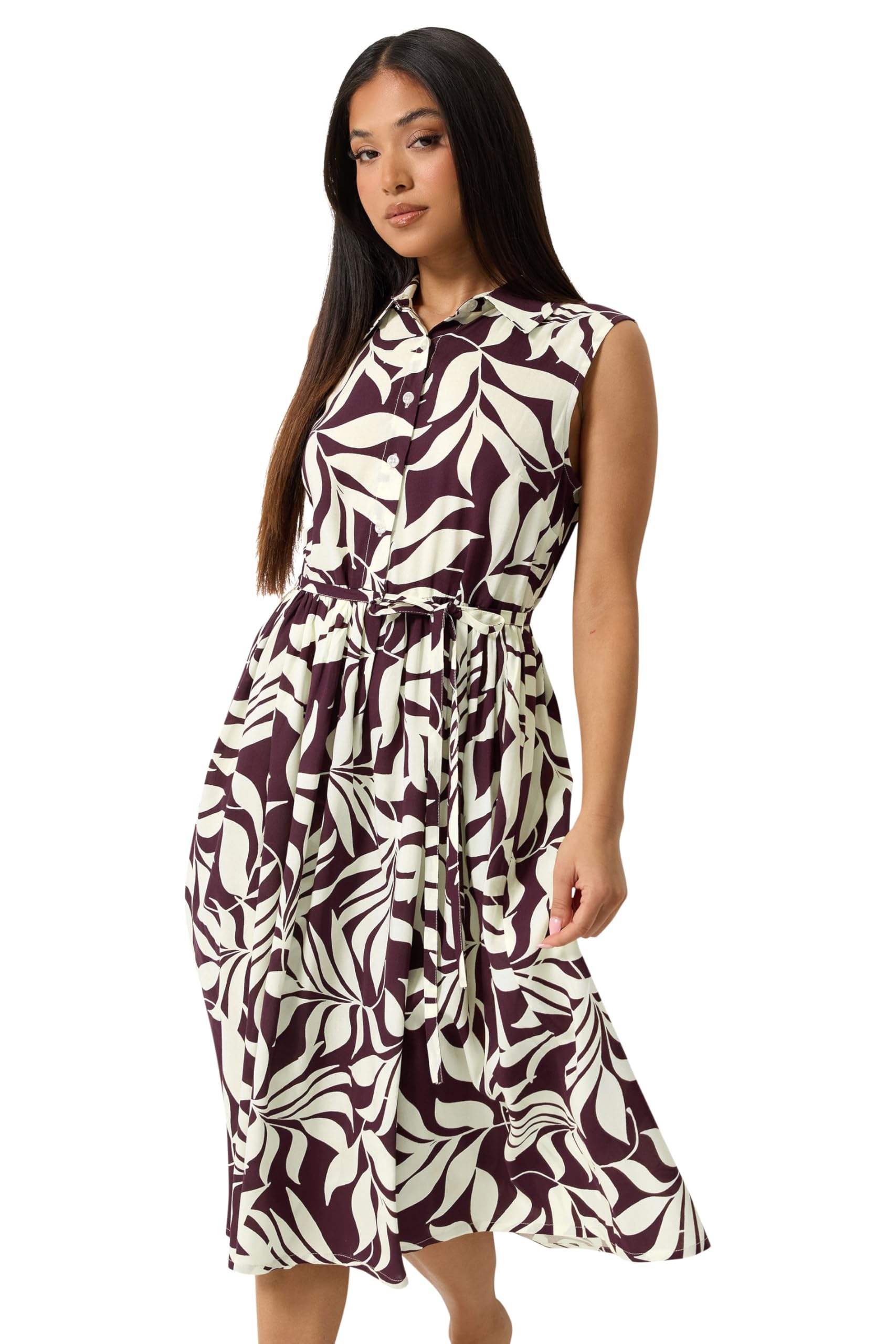 M&Co Women's Petite Printed Sleeveless Midi Dress in Purple | Size: 12