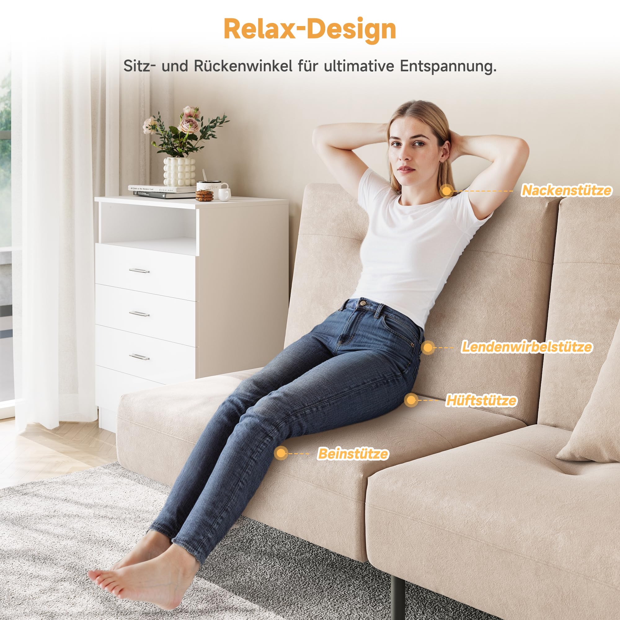 SONNI Sofá cama 3 en 1, sofá cama plegable con respaldo ajustable (100° 135° 180°), 2 cojines, función de sueño, terciopelo bebé, caqui, para salón, habitación de invitados y espacios pequeños, 180 x