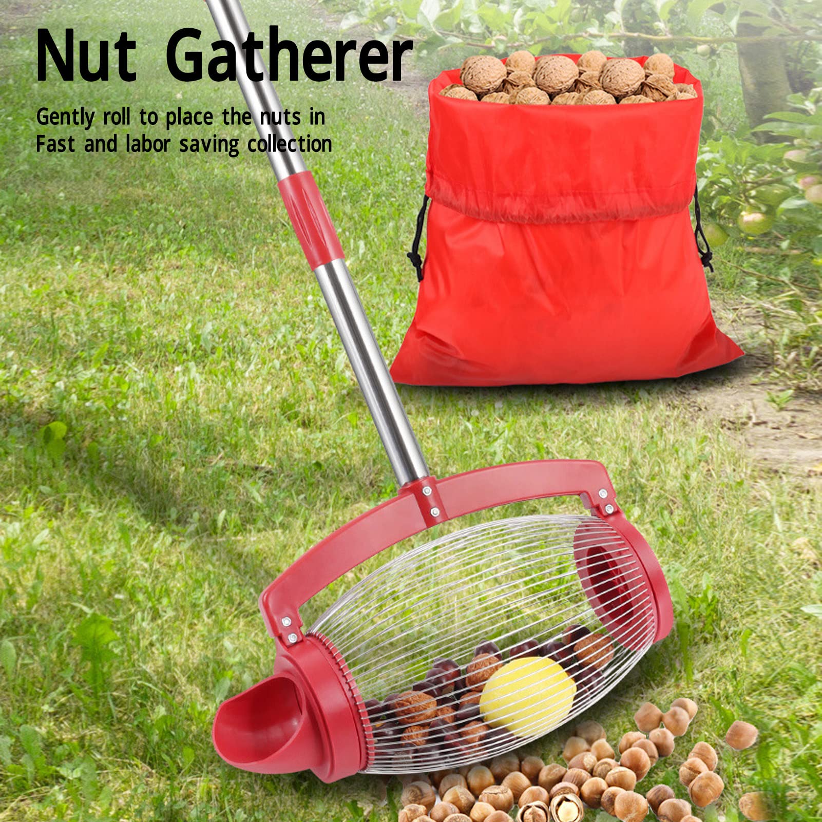 Bewinner Raccoglitore di Ghiande e Noci - Rullo Superiore Manuale per Raccogliere Noci, Castagne e Foglie, Utensile da Giardino Resistente