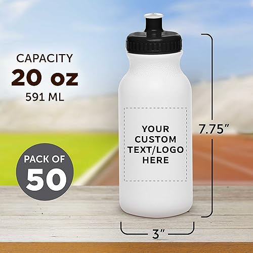 Miniatura 5 de DISCOUNT PROMOS Botellas de agua blancas personalizadas con tapa a presión, paquete de 50, texto personalizable, logotipo, 20 onzas, botellas