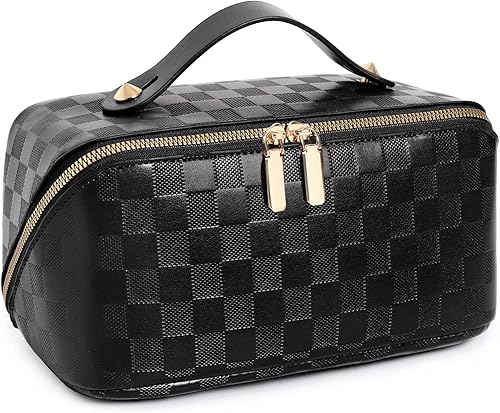 Katadem Bolsa de maquillaje de viaje bolsa de maquillaje de gran apertura bolsa de maquillaje portátil que se abre plana para un fácil acceso bolsa