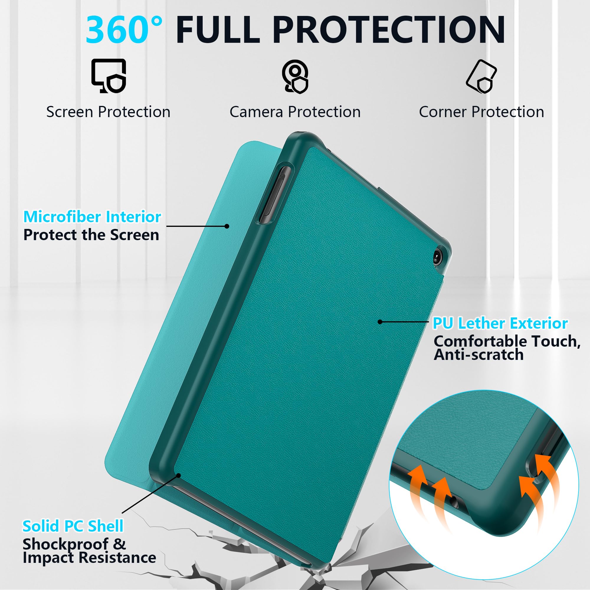 Nowe etui na tablet Amazon Fire HD 8 (12./10. generacji, wersja z 2024/2022/2020), Lainergie smukłe lekkie inteligentne potrójnie składane etui ze skóry PU z automatycznym budzeniem/uśpieniem