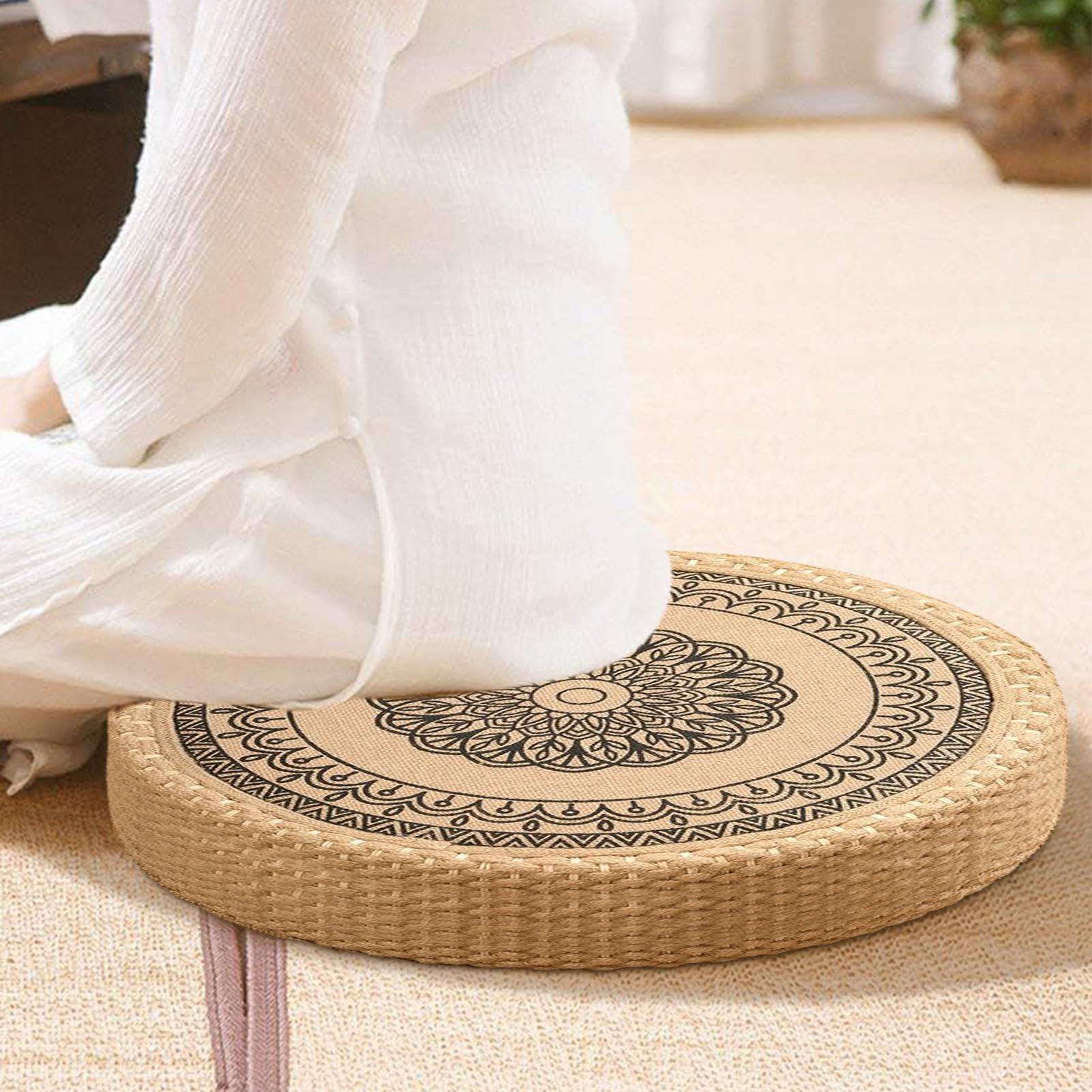 Cuscino per Meditazione Cuscino Rotondo Intrecciato a Mano per Sedute a | Seduta Morbida e Stabile per Yoga Soggiorno Meditazione