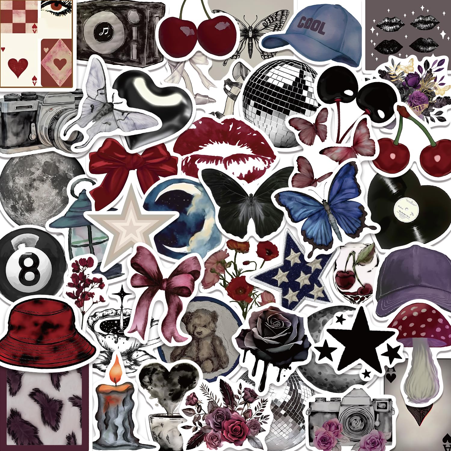 Aesthetic Sticker Coquette Aesthetic Sticker for Girls Colorful Bow Girly Stickers Waterbottle Vinyl Stickers (Black)