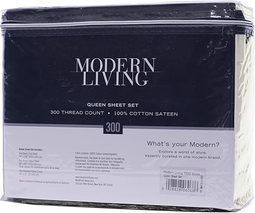Miniatura 7 de Modern Living 1S18812 - Juego de sábanas de 300 hilos, tamaño King, color blanco roto