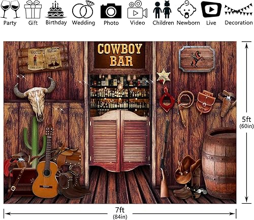 Miniatura 2 de Fondo de madera rústica de 7 x 5 pies, diseño de vaquero occidental, fondo de fotografía de granero, decoración de fiesta de cumpleaños para niños,