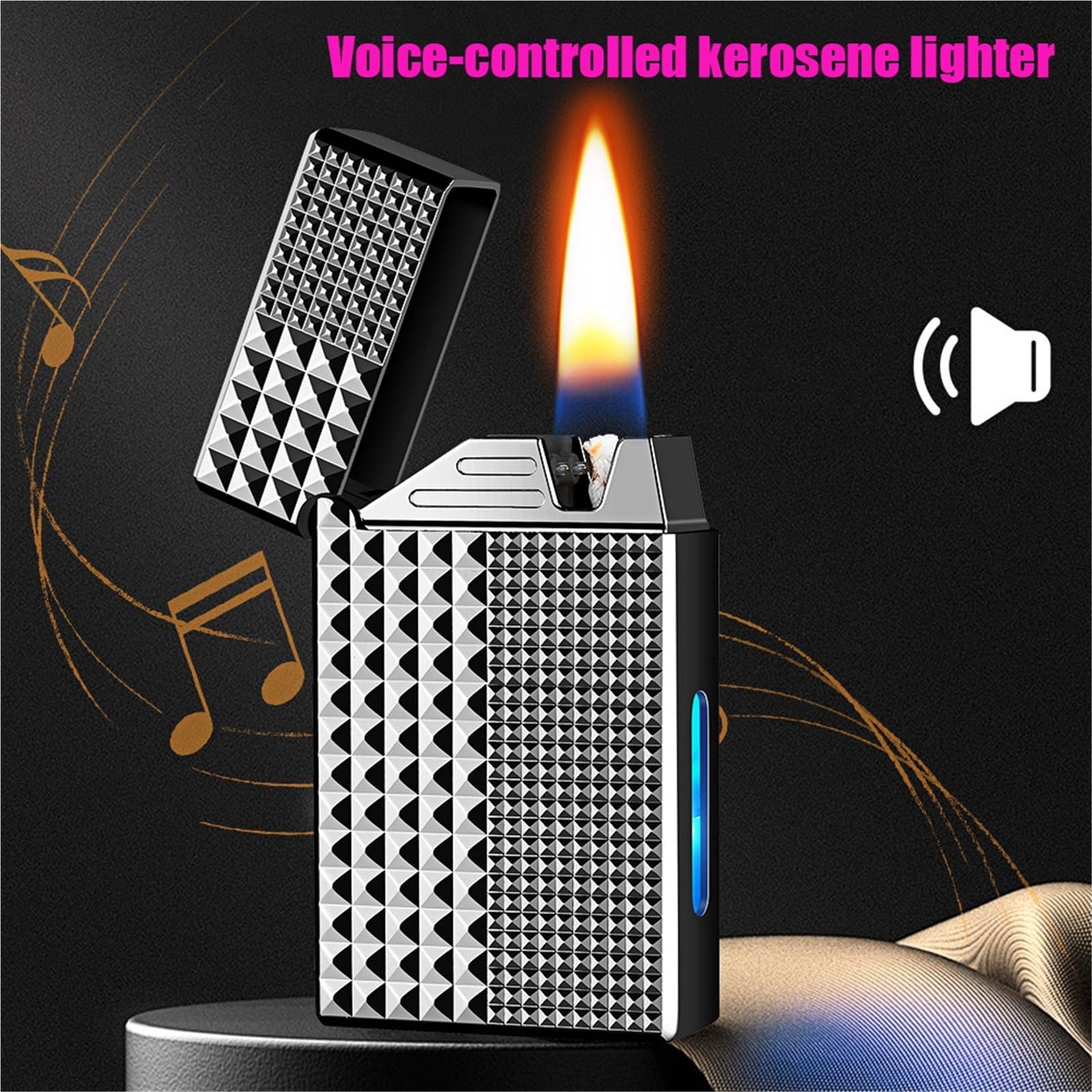 Briquet kérosène à activation vocale avec quatre modes d'allumage et chambre à gaz transparente pour barbecue, bougies, extérieur
