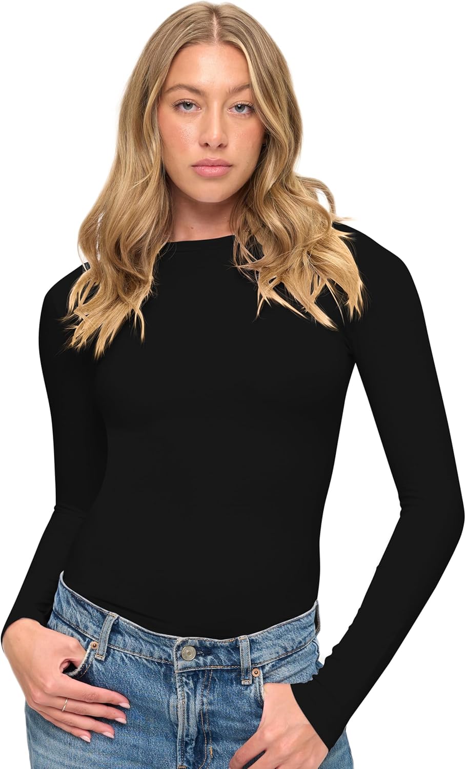 Natural Uniforms Womens Super Soft, Super Stretch Y2K Long Sleeve Baby Tee Crop Top - Image 3