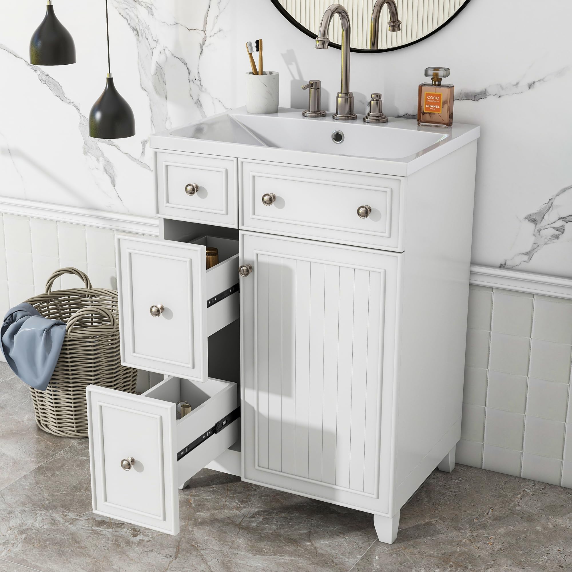 Amazon.com: Gooamz 24 Inch Bathroom Vanity with Sink Set, Modern ...