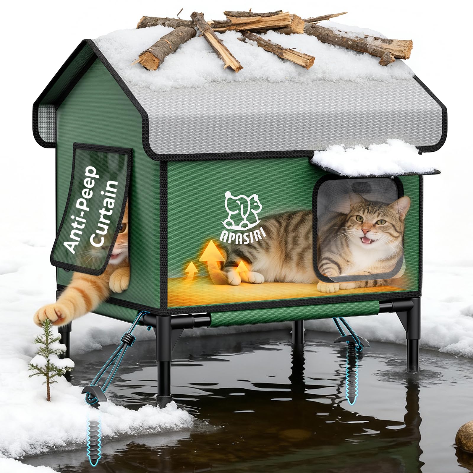 Outdoor Cat House Weatherproof with Heating Pad