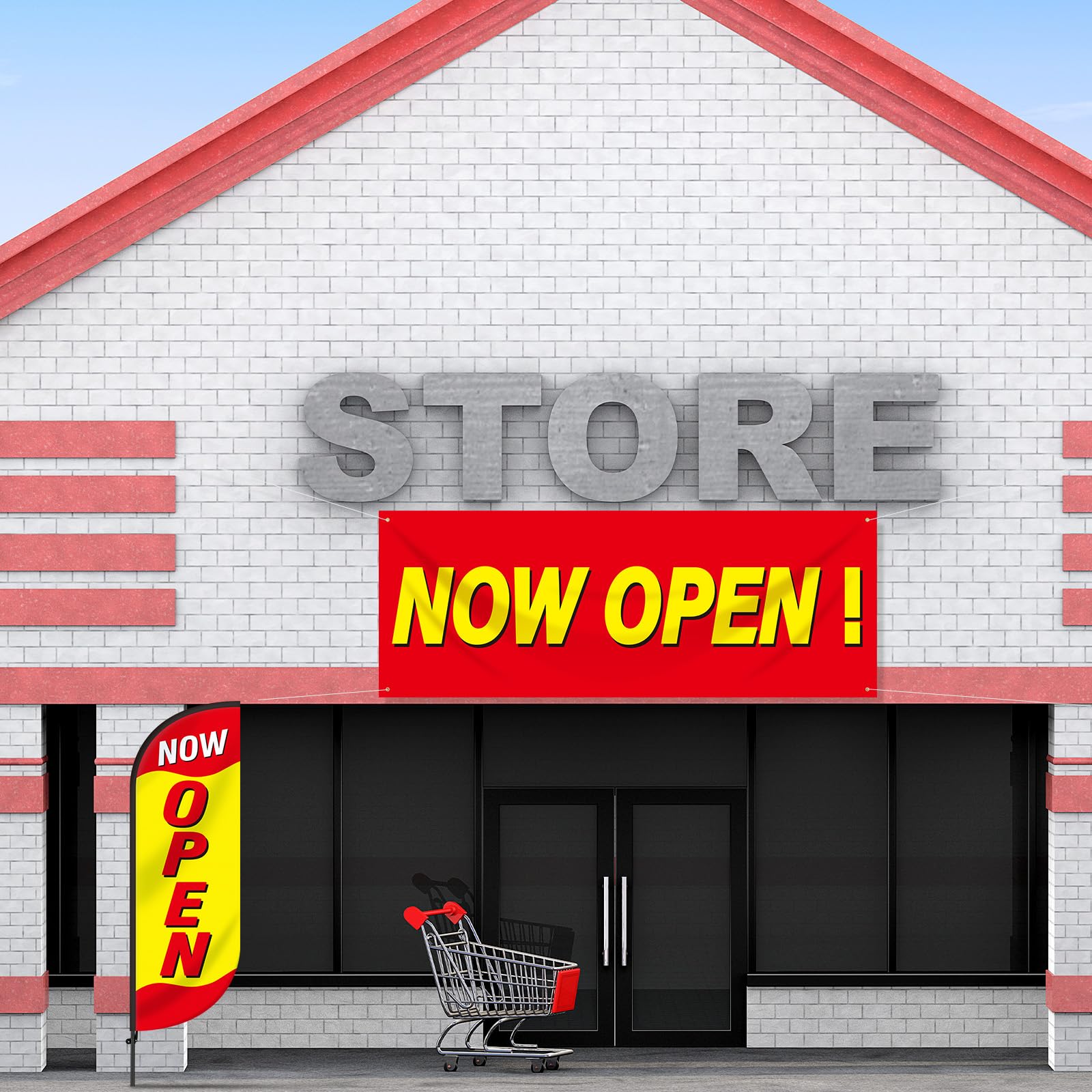 Mindsoft Werbe-Federflaggen Set – 3 Stück, 91x365 Cm, 'Open' & 'Welcome', Wetterbeständig