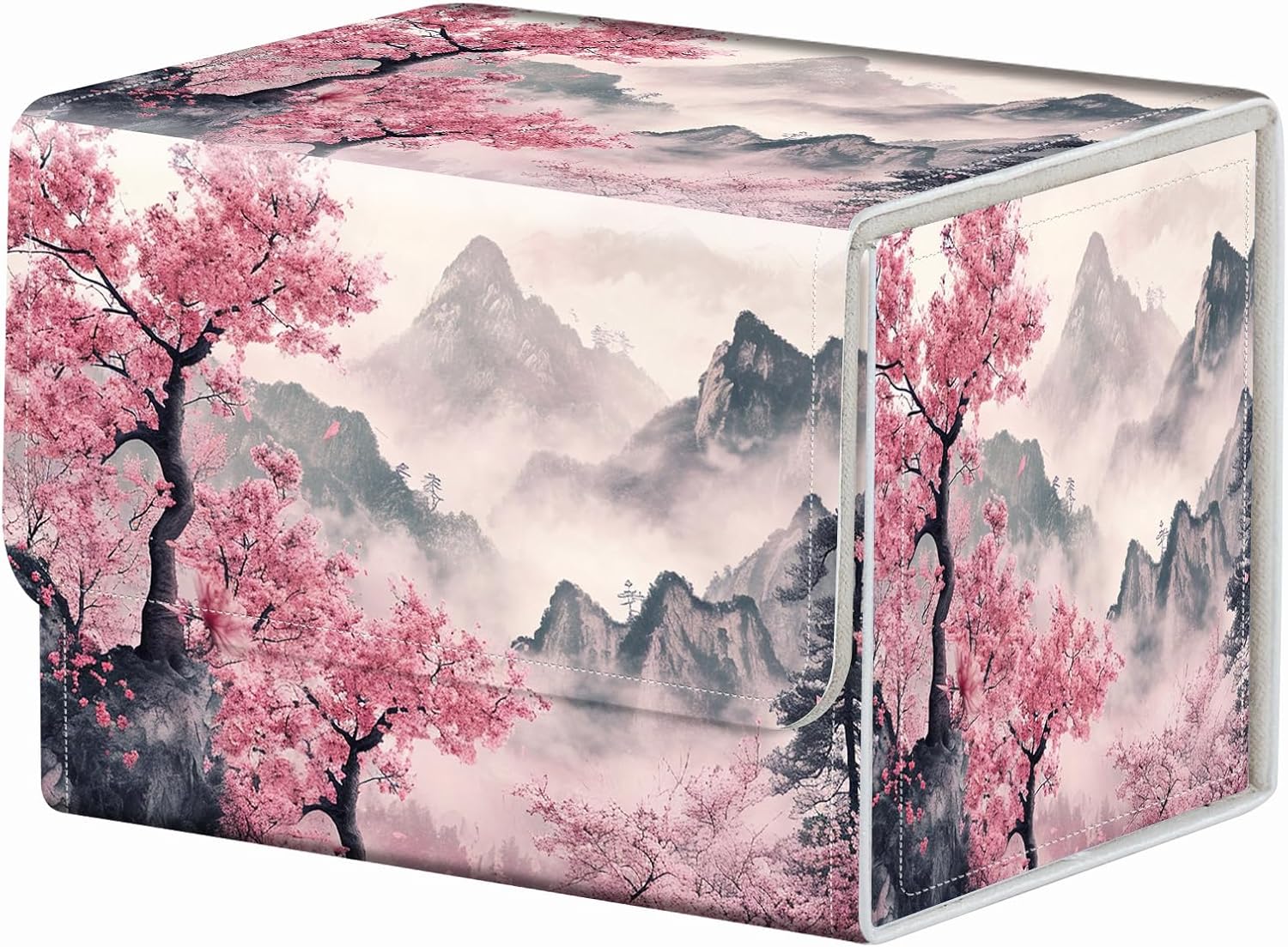Strong Magnet Card Case Deck Box Mtg Card Box Playing Card Box Tcg Up to 200 Cards Creative Pattern Trading Card Storage Box for Collectible Card Games, Pink Trees And Mountains