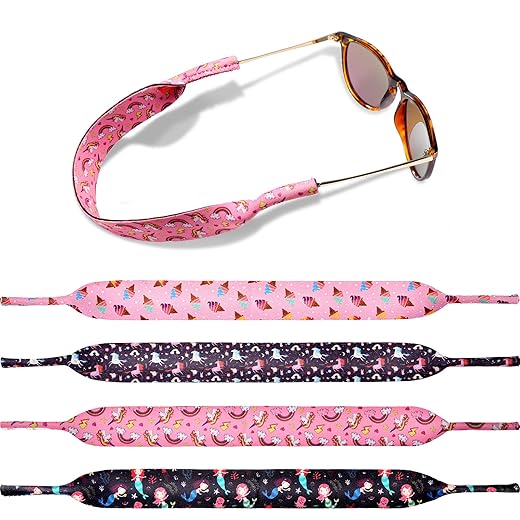 Weewooday 4 Pieces Kids Eyeglass Strap Neoprene Glasses Holder Sunglasses Lanyard Retainer (Ice Cream, Unicorn, Mermaid)