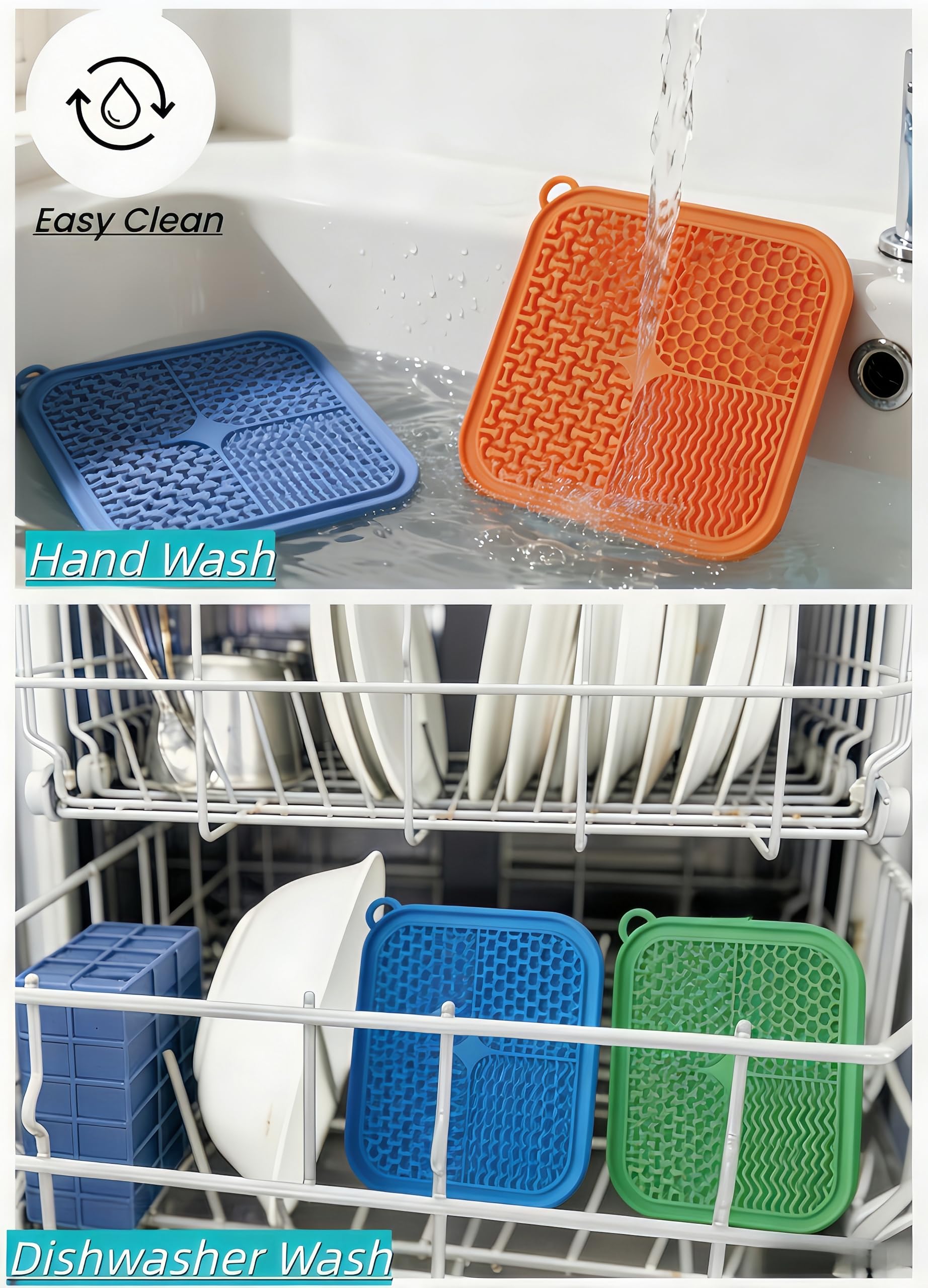 Slow Feeder Licky Mats per gatti e cani, morbido silicone, forte ventosa, partizioni multifunzionali per alleviare l'ansia (arancione)
