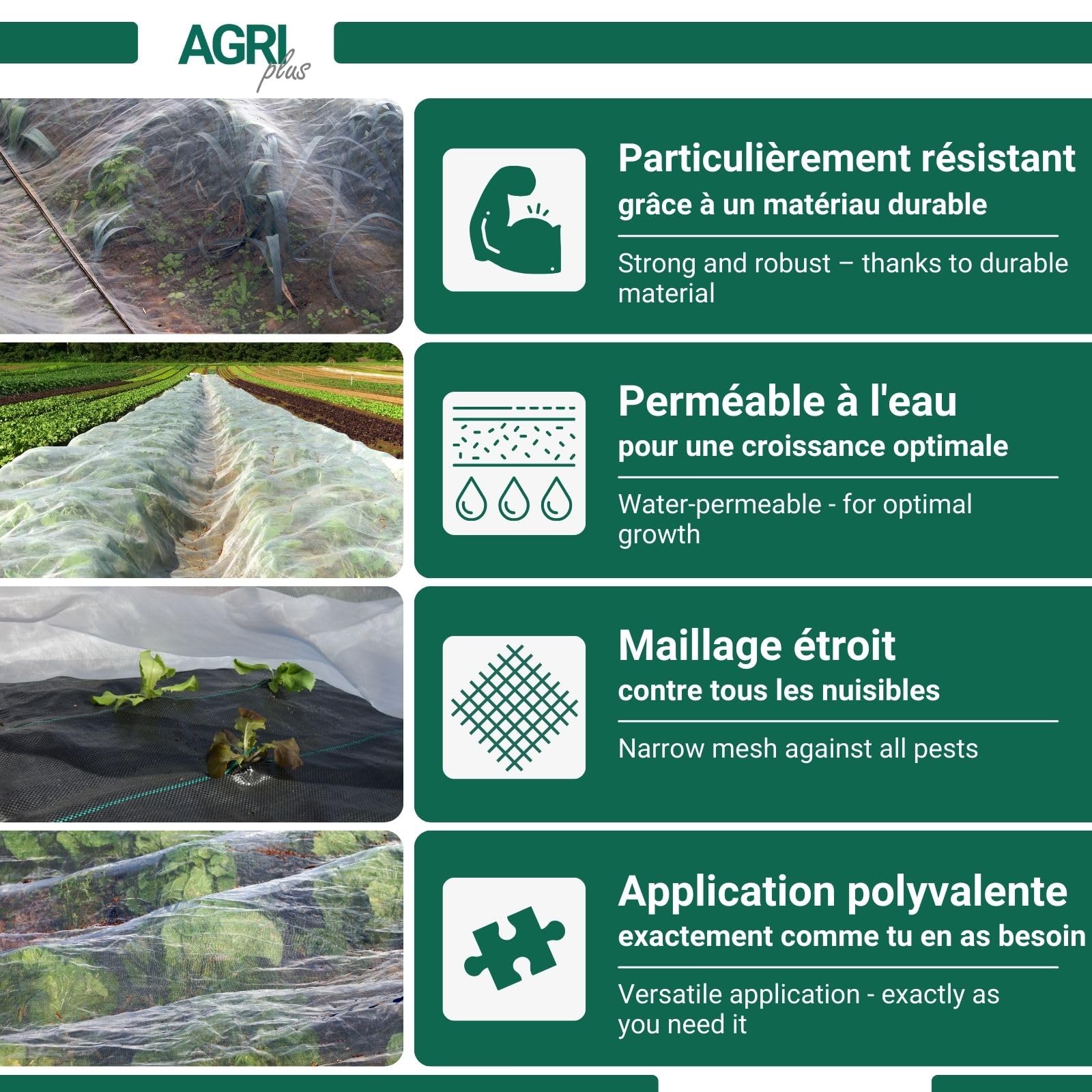 AGRI plus Filet de Protection des légumes 2 x 50 m I Filet de Protection des Cultures indéchirable I Filet Transparent pour l'extérieur I Résistant aux UV & poreux I Mailles 0,8 x 0,8 mm