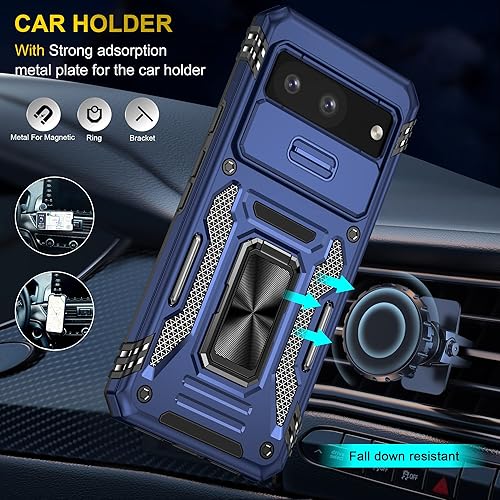 Miniatura 5 de Funda con función atril para Google Pixel 8, Google Pixel 8 con cubierta de cámara deslizante y soporte de anillo giratorio, soporte magnético para