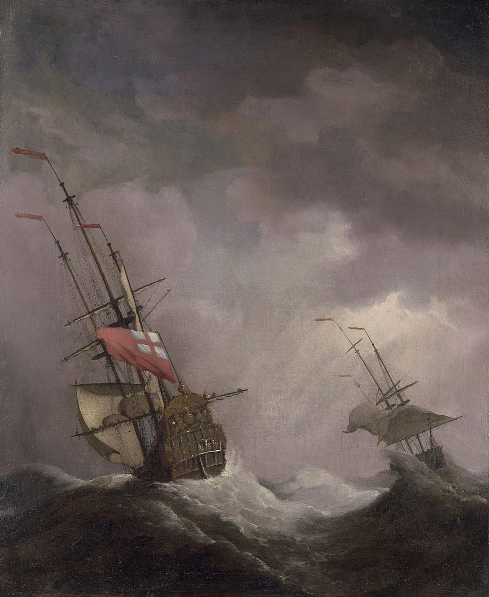 SERENDIPITP Vintage Picture Print on Canvas Wall Art Poster an English Ship At Sea Running in a Gale by Willem Van De Velde the Younger Artwork Print Poster for Wall Decor 60x90cm