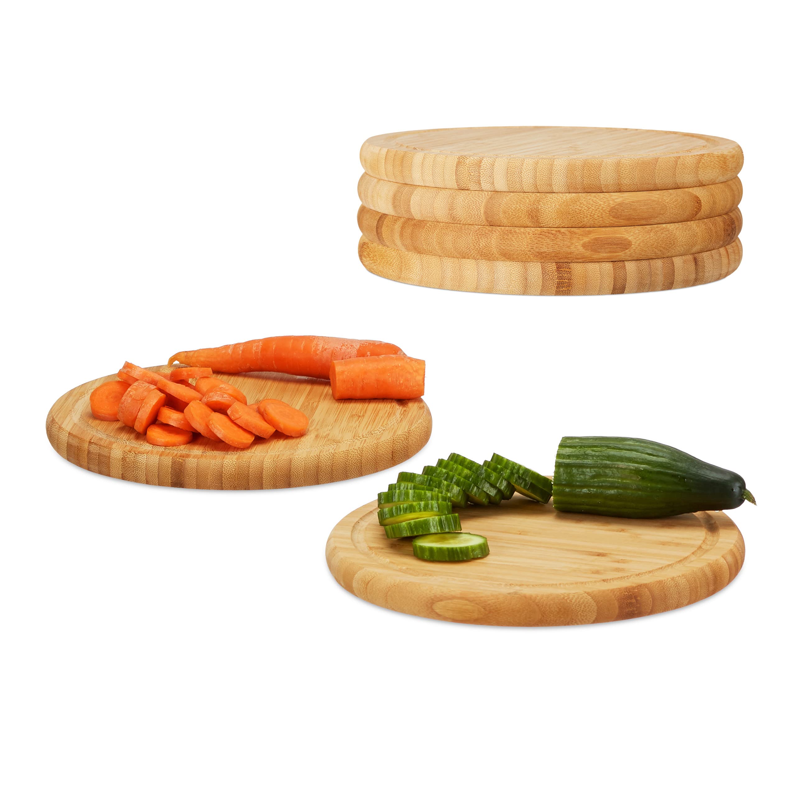 Set de 12 Tablas de Cortar para Cocina Grandes, Tablas para Todos los Alimentos, Bambú, Ø 30 cm, Madera Natural