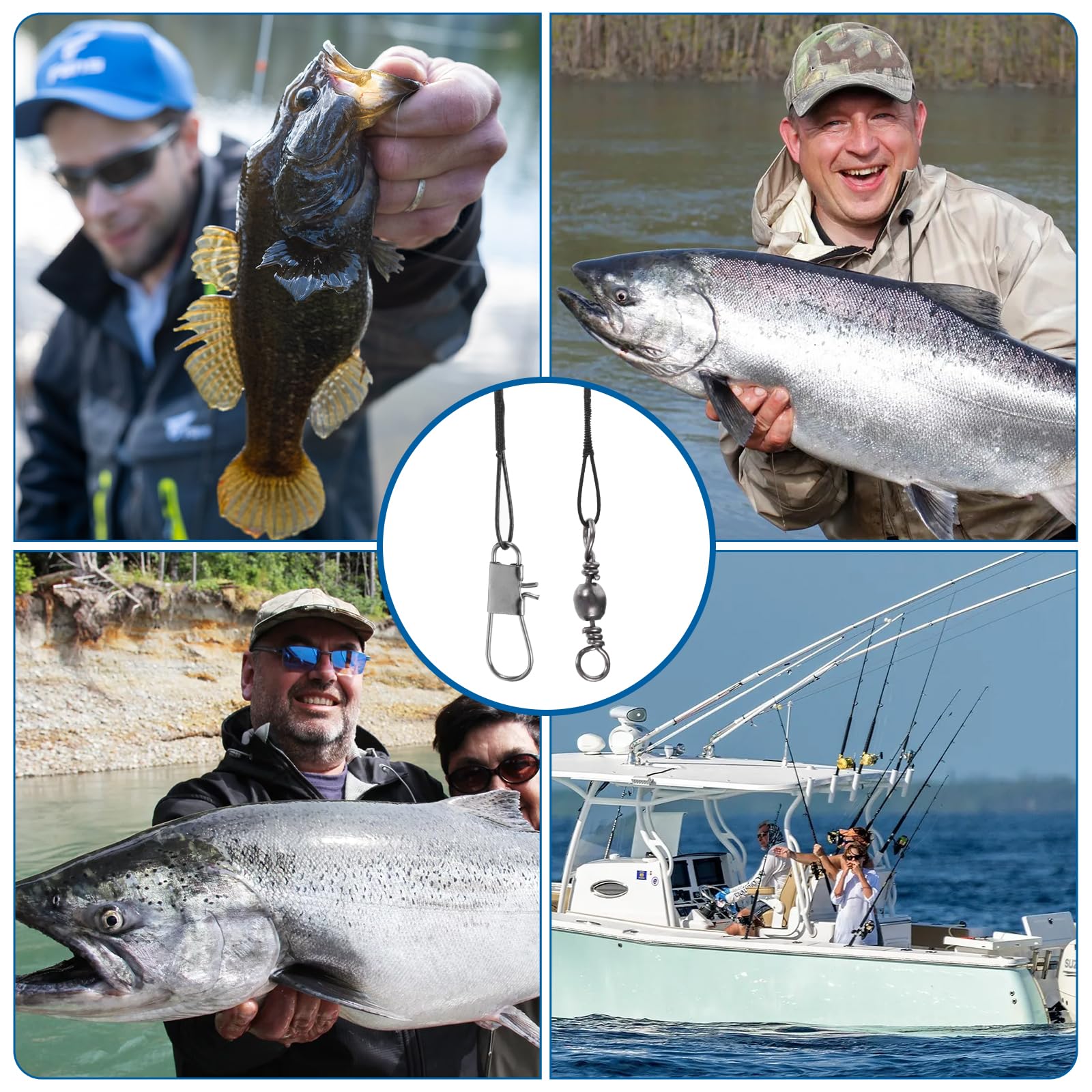 60 anzuelos de pesca con líder, 3 tamaños de acero inoxidable, anzuelos de acero inoxidable, lucio, negro, acero, accesorios de pesca para peces depredadores de agua dulce y salada, 18,5/23,5/28,5 cm