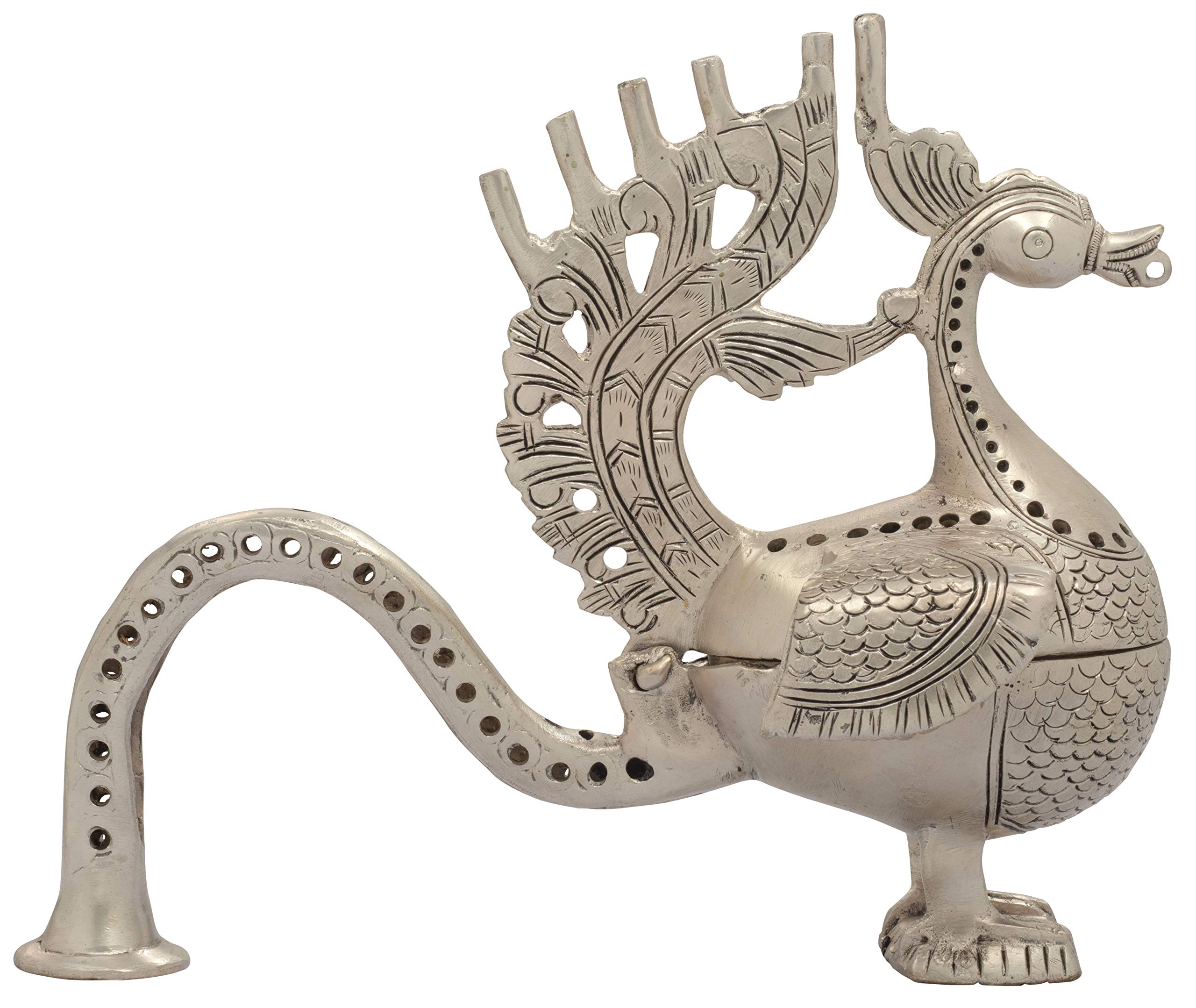 Paon brûle-encens en argent Exotic India avec diffuseur de fumée sécurisé pour cônes