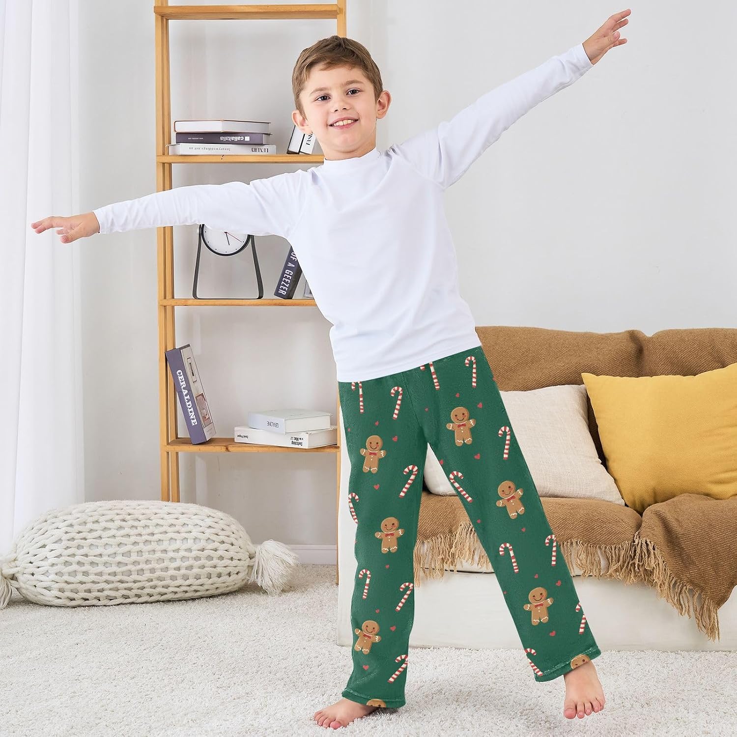 visesunny Gingerbread Man Candy Cane Heart Boys Pants for Kids Fleece Bottoms Long Jogger Pants Trousers Pockets Size 6-14Y