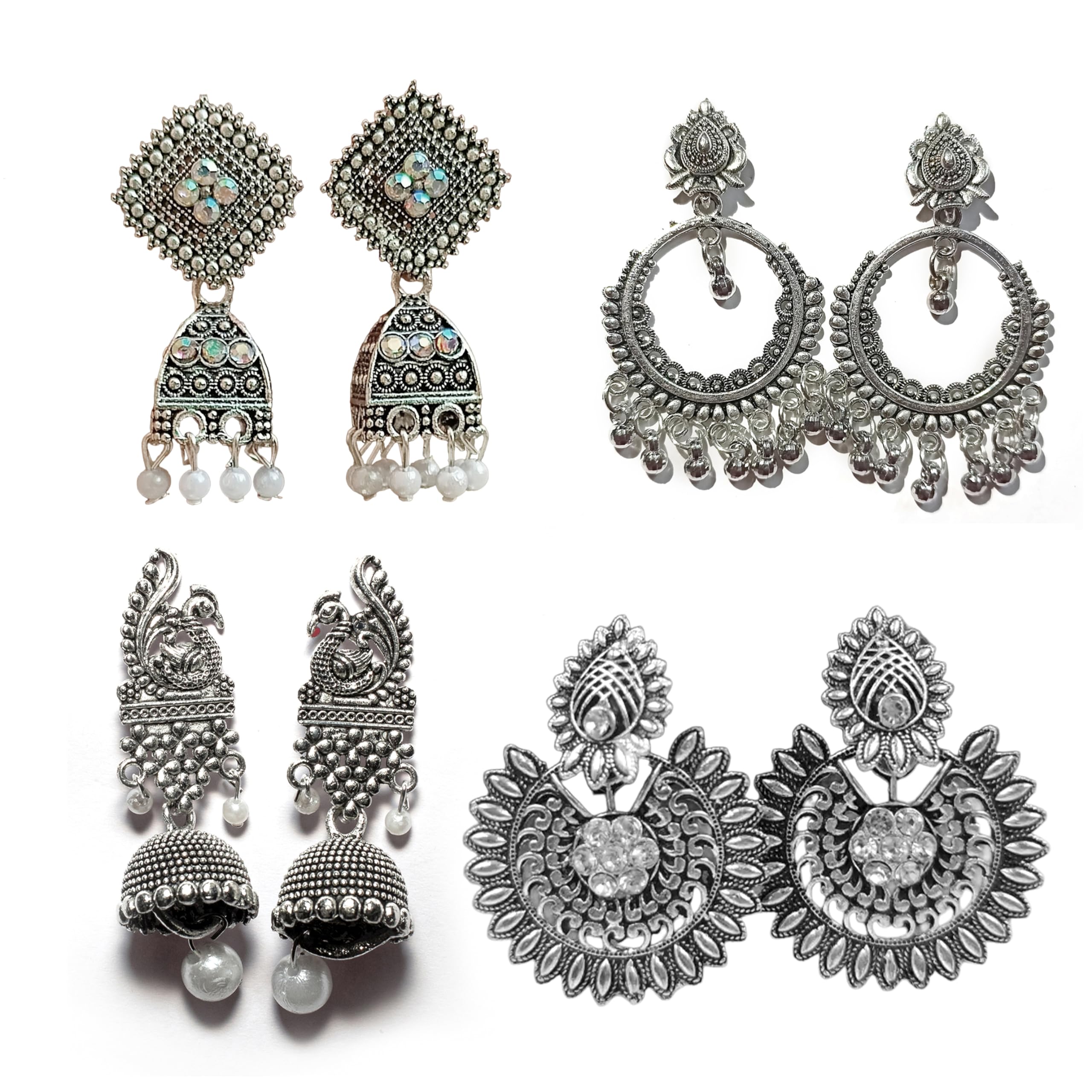 Earrings for women stylish jhumka small size | earring Combo Pack of 4 for Girls | oxidised earring Silver Color E0091 (Design 5) (B0CMY32QGN) Amazon Price History, Amazon Price Tracker