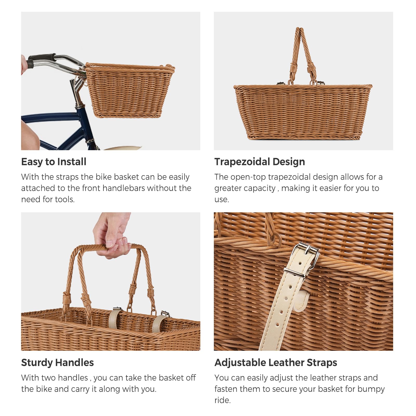 Cestino In Vimini Per Biciclette Bambini | 23x17x15 Cm | Con Cinghie Regolabili | Handmade - Foto 6