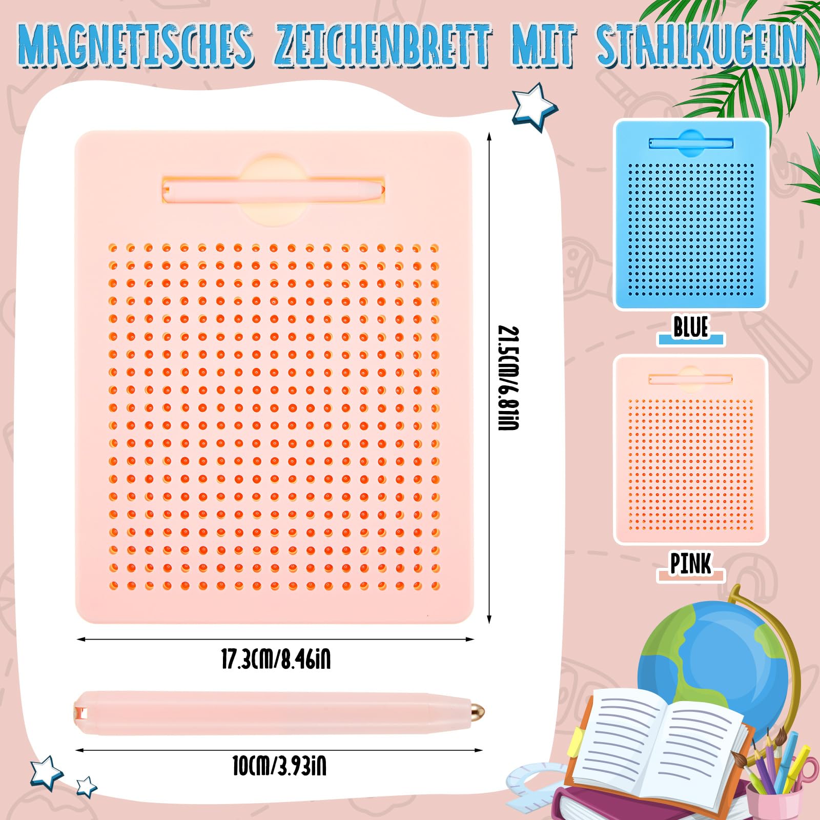 Faccito 2 Tableros de Dibujo Magnéticos para Niños con Bolígrafo Pizarra de Bola de Acero Magnética Pequeña Bloc de Dibujo Magnético Tablero de Escritura Magnética(Rosa, Azul Claro)