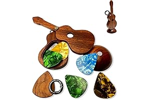 Wooden Guitar Key Holder with Guitar Picks and Keychain