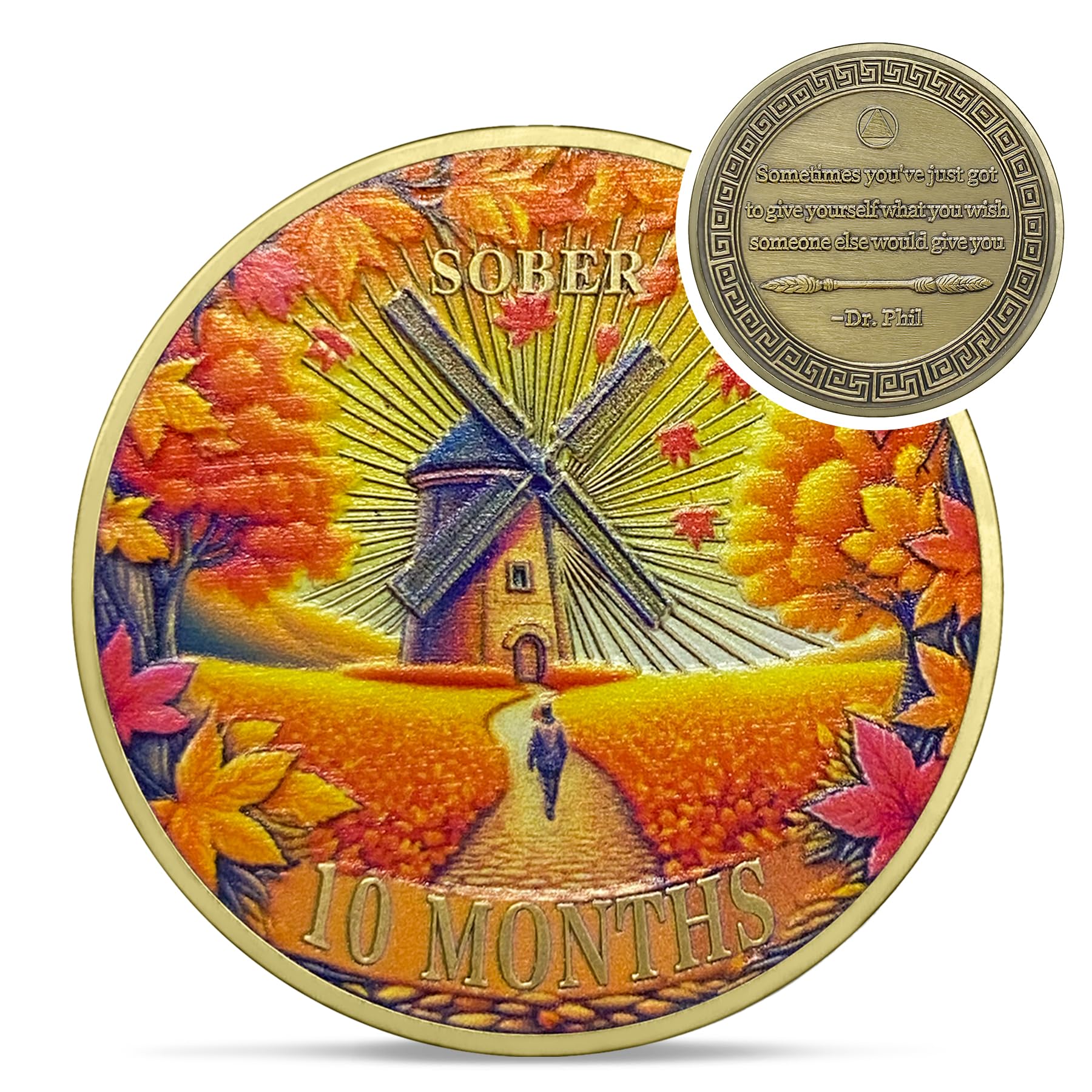 Original Ten Month Sobriety Coin - Harvest Windmill 10 Month AA Coins - Recovery Addiction NA AA Chips and Medallions - Celebrate Clean 1-12 Months