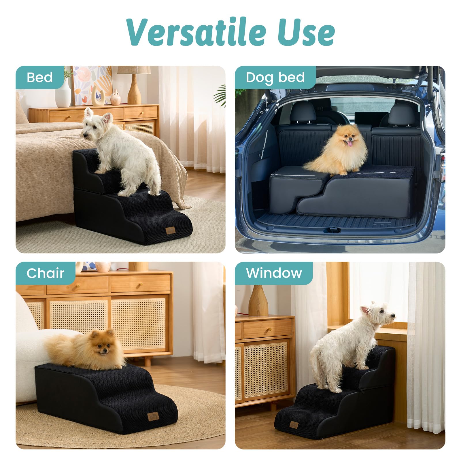 COZY KISS Scale per cani di piccola taglia, gradino curvo per animali domestici con copertura a tenuta stagna, rampa per gatti in schiuma ad alta densità per letto o divano, leggera, resistente